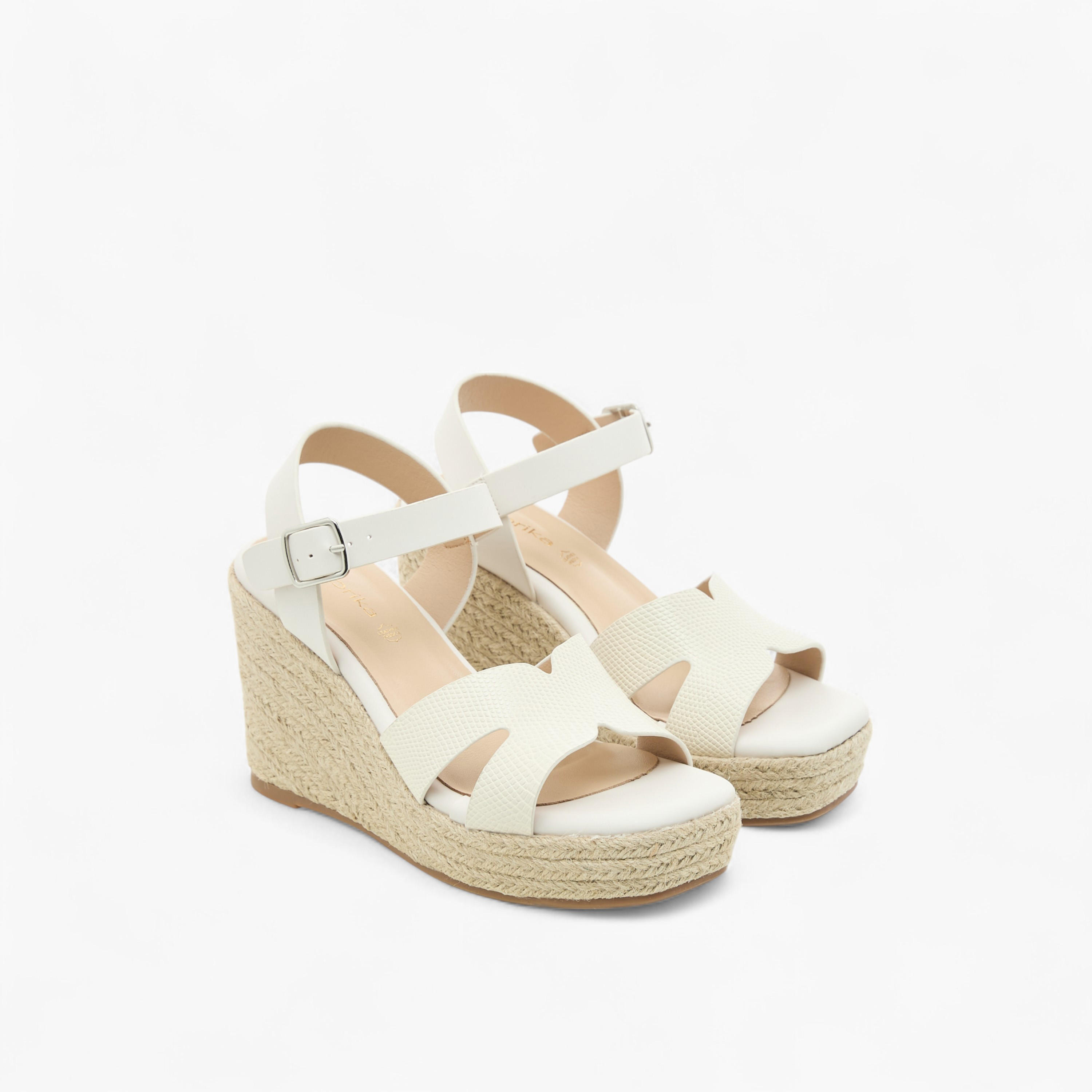 Paprika Textured Wedge Heeled Sandals with Buckle Closure-women-shoes-sandals-heeled-image-1