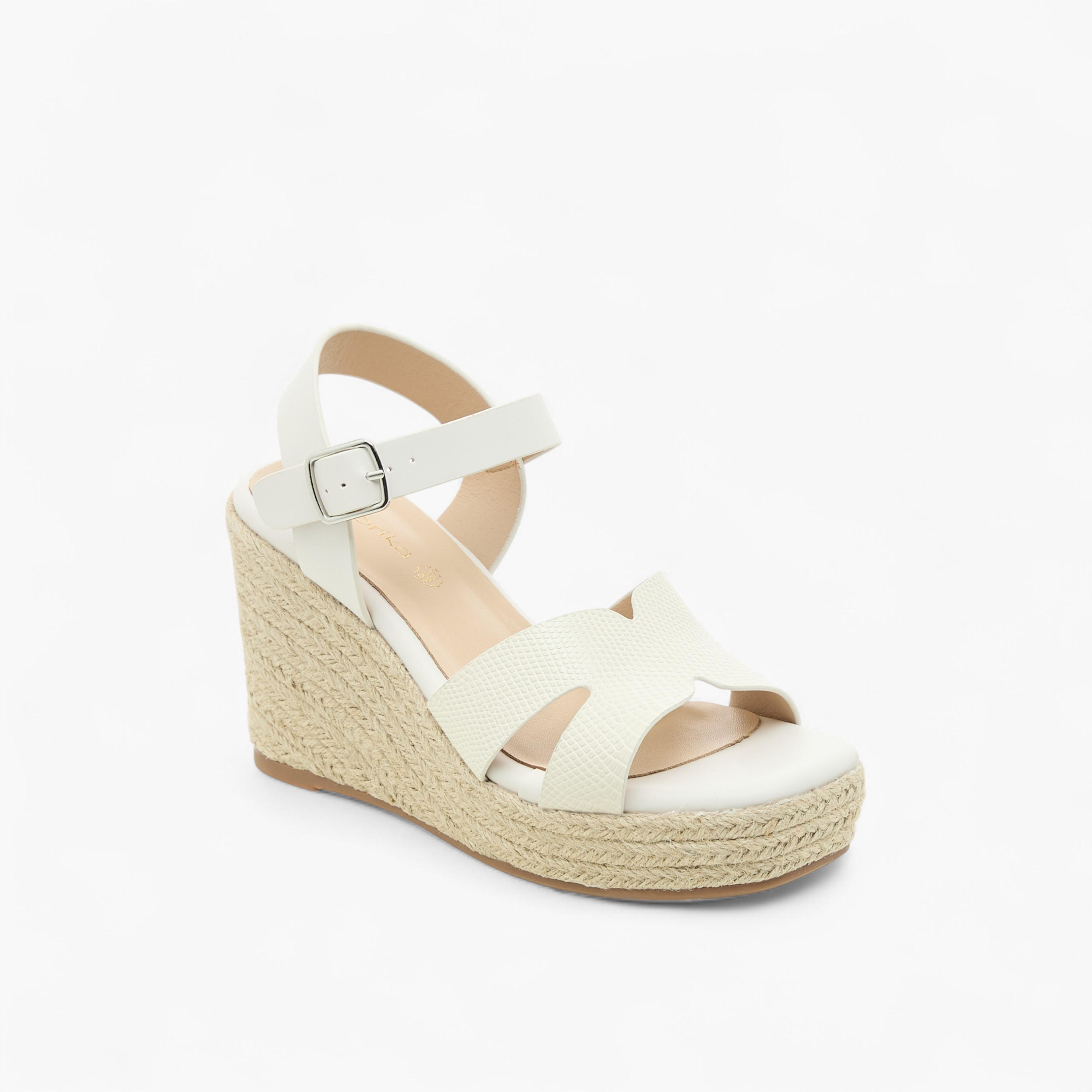 Paprika Textured Wedge Heeled Sandals with Buckle Closure-women-shoes-sandals-heeled-image-2