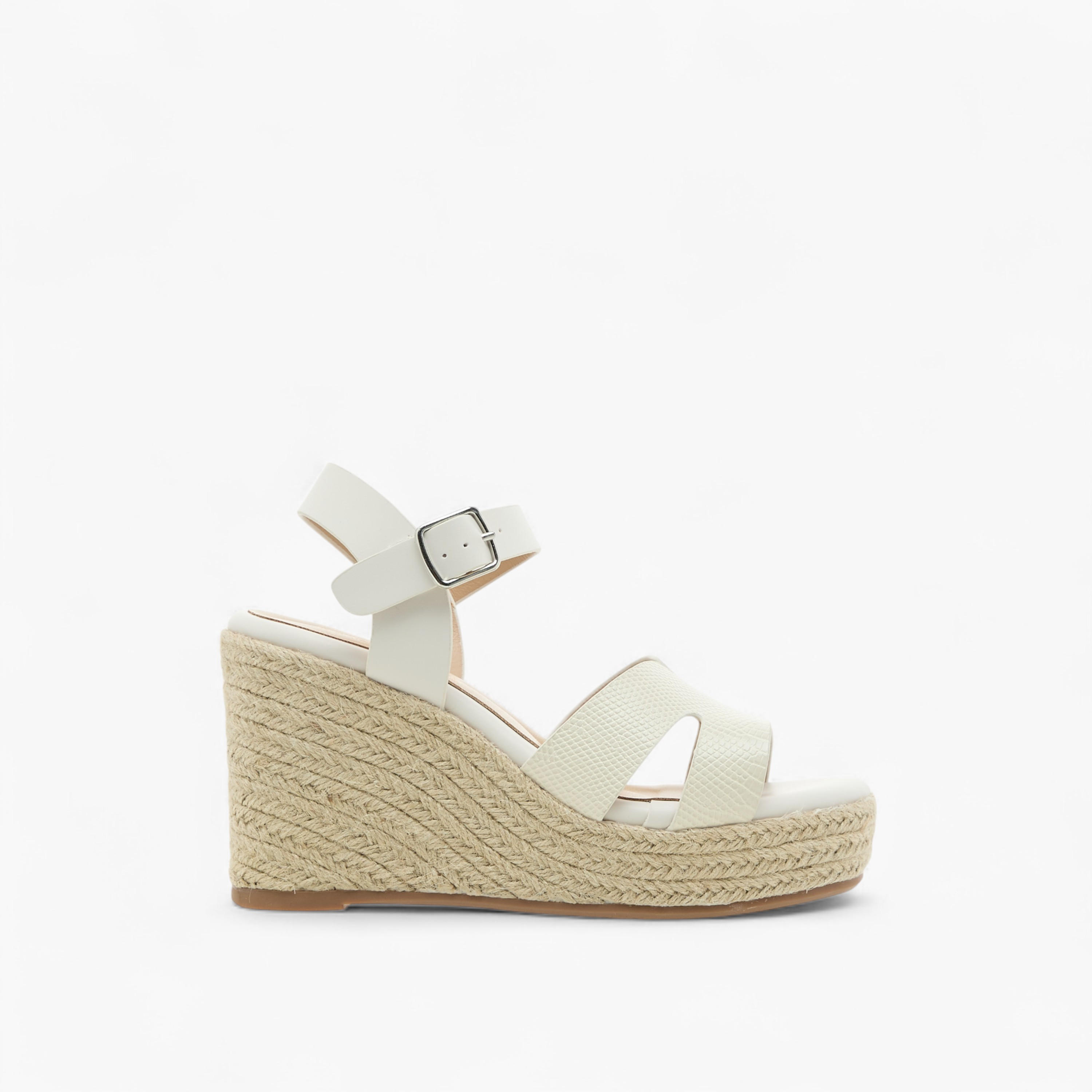 Paprika Textured Wedge Heeled Sandals with Buckle Closure-women-shoes-sandals-heeled-image-3