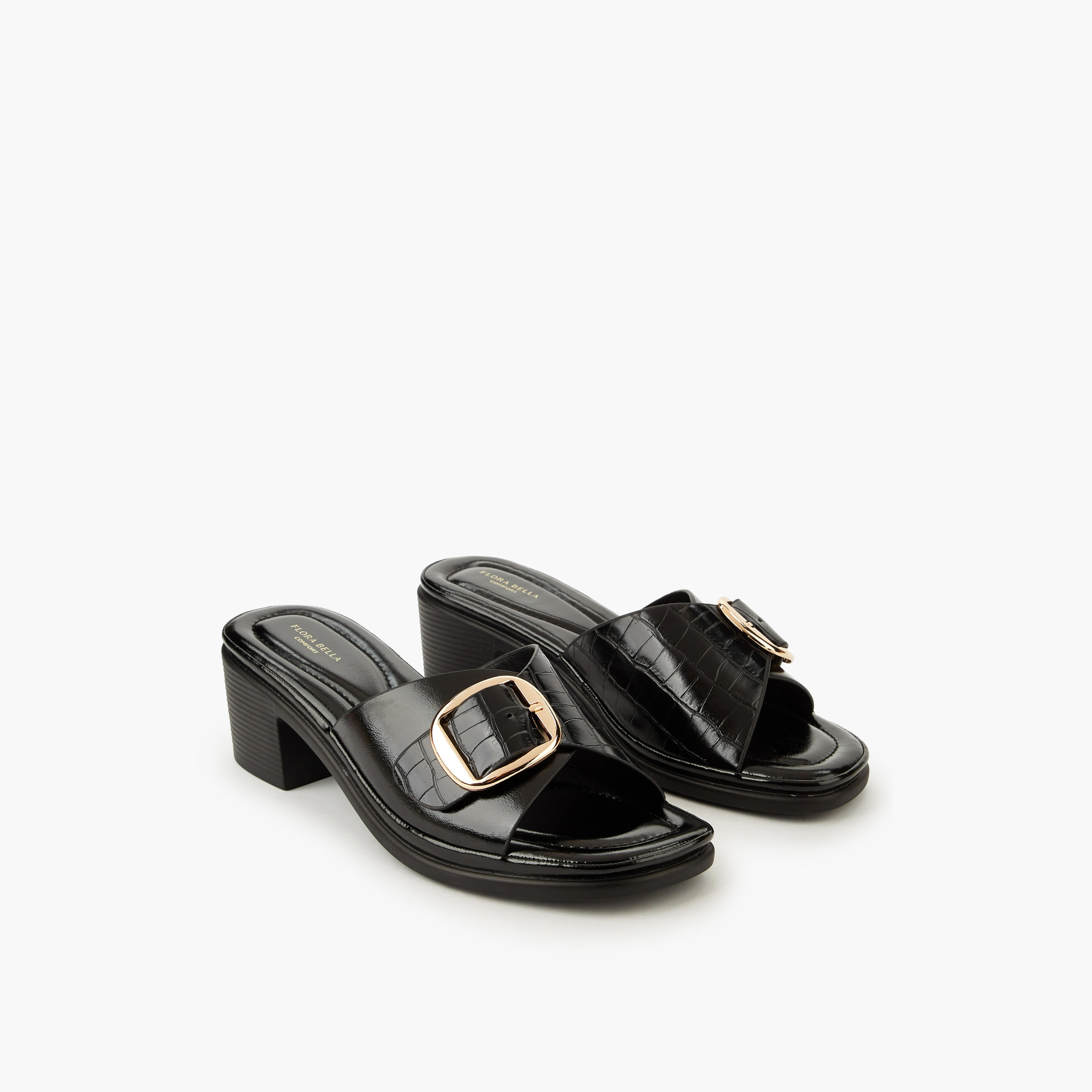 صندل بكعب عريض وتفاصيل إبزيم للنساء من فلورا بيلا-women-shoes-sandals-heeled-image-1