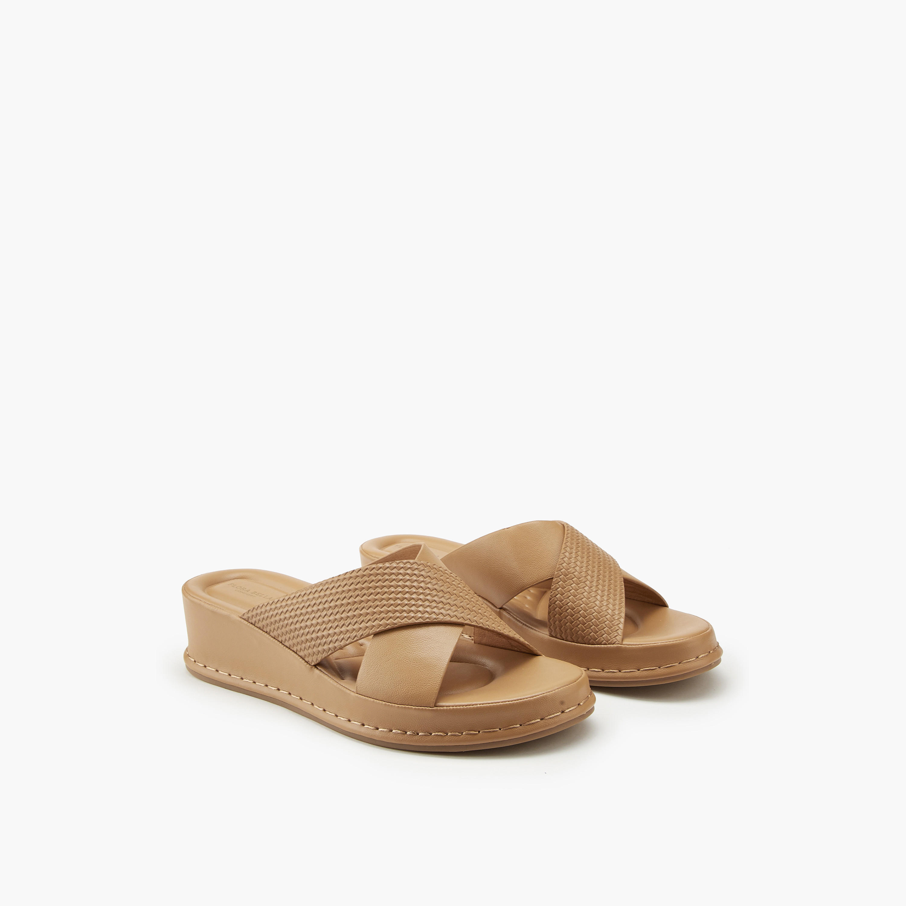 Flora Bella Textured Criss-Cross Slip-On Sandals-women-shoes-sandals-heeled-image-1