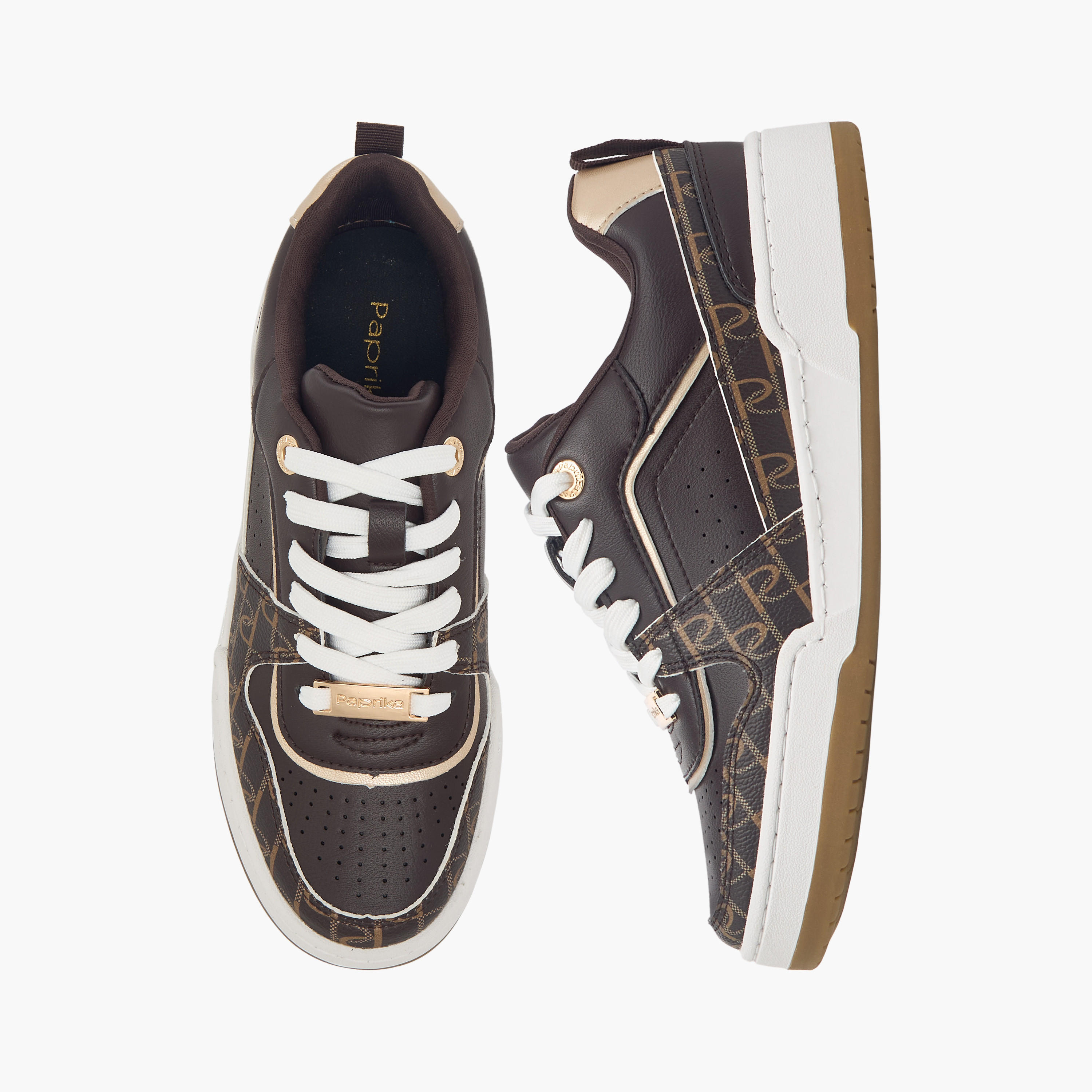 Paprika Monogram Print Lace-Up Sneakers with Pull Tabs-women-shoes-sneakers-image-1