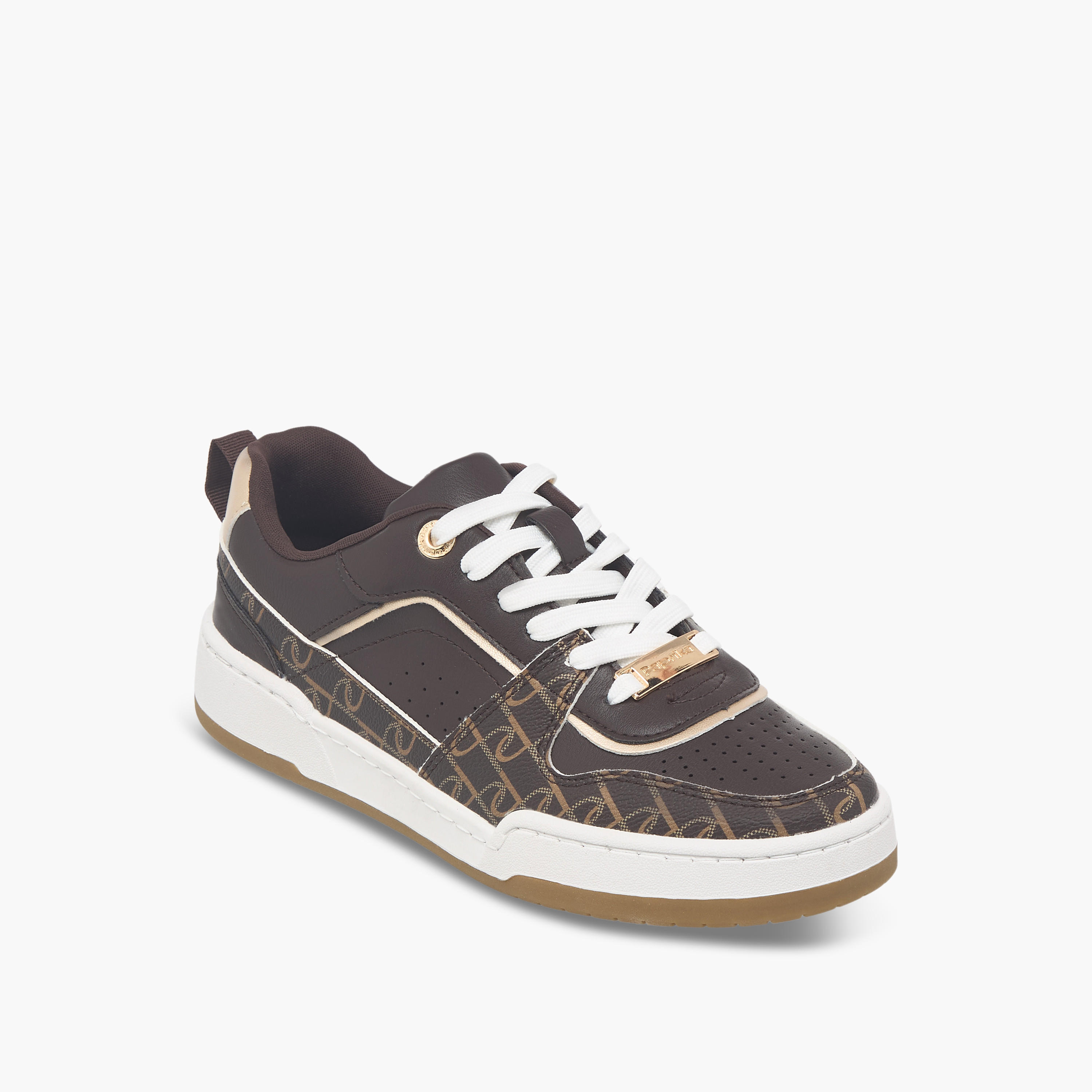 Paprika Monogram Print Lace-Up Sneakers with Pull Tabs-women-shoes-sneakers-image-2