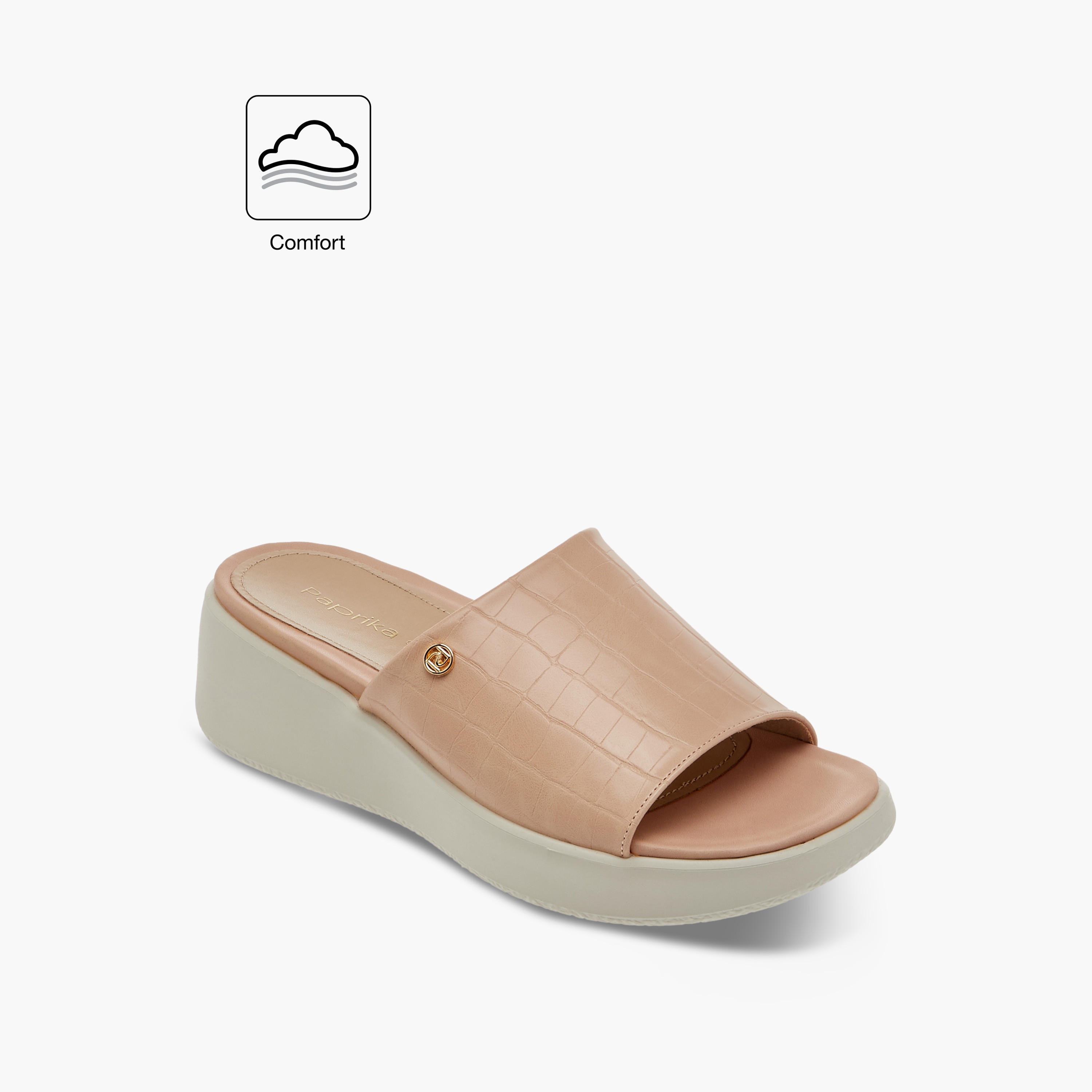 Paprika Textured Slip-On Comfort Sandals with Wedge Heel-women-shoes-sandals-heeled-image-2