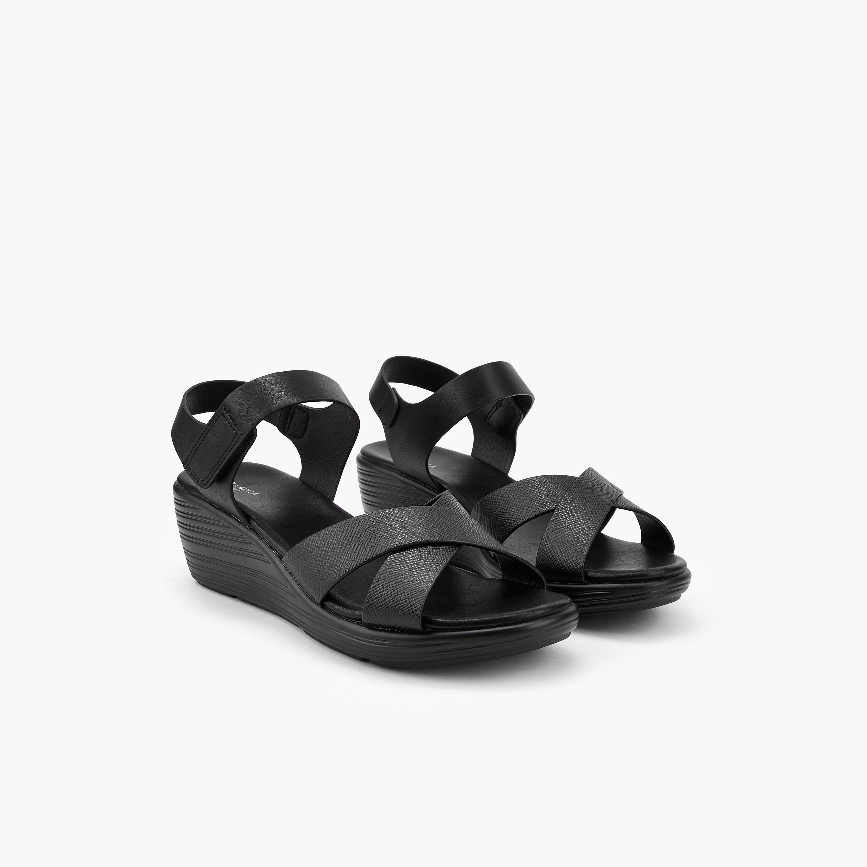 Flora Bella Cross Strap Solid Sandals with Hook and Loop Closure-women-shoes-sandals-heeled-image-1