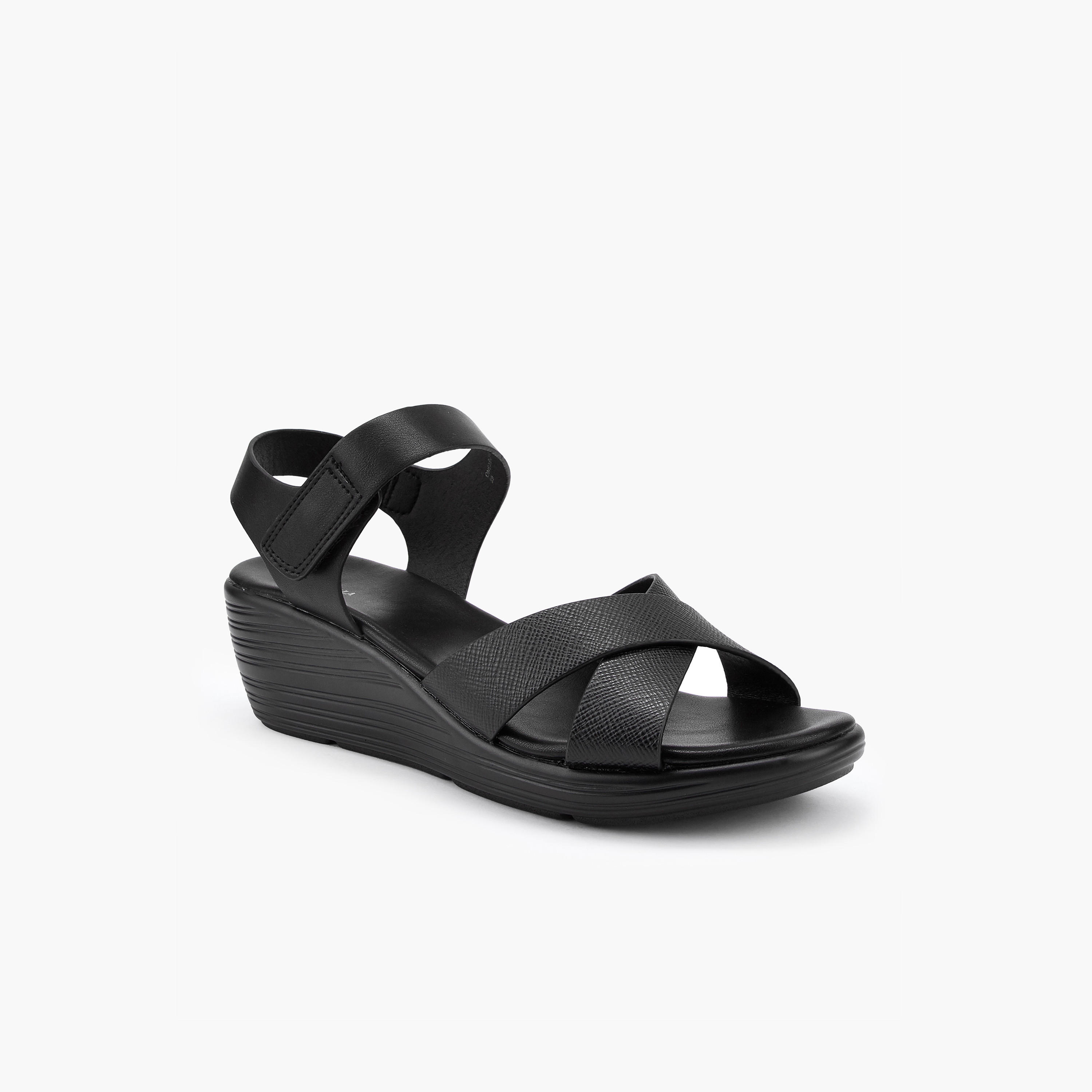 Flora Bella Cross Strap Solid Sandals with Hook and Loop Closure-women-shoes-sandals-heeled-image-2