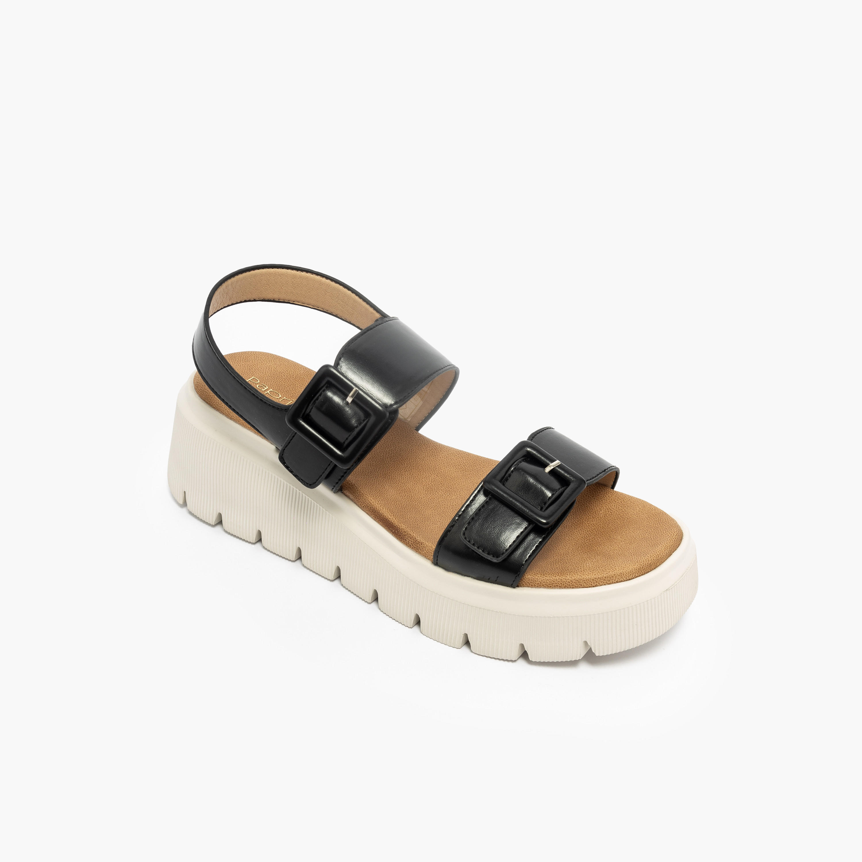 Paprika Buckle Accent Sandals with Platform Heels-women-shoes-sandals-heeled-image-2