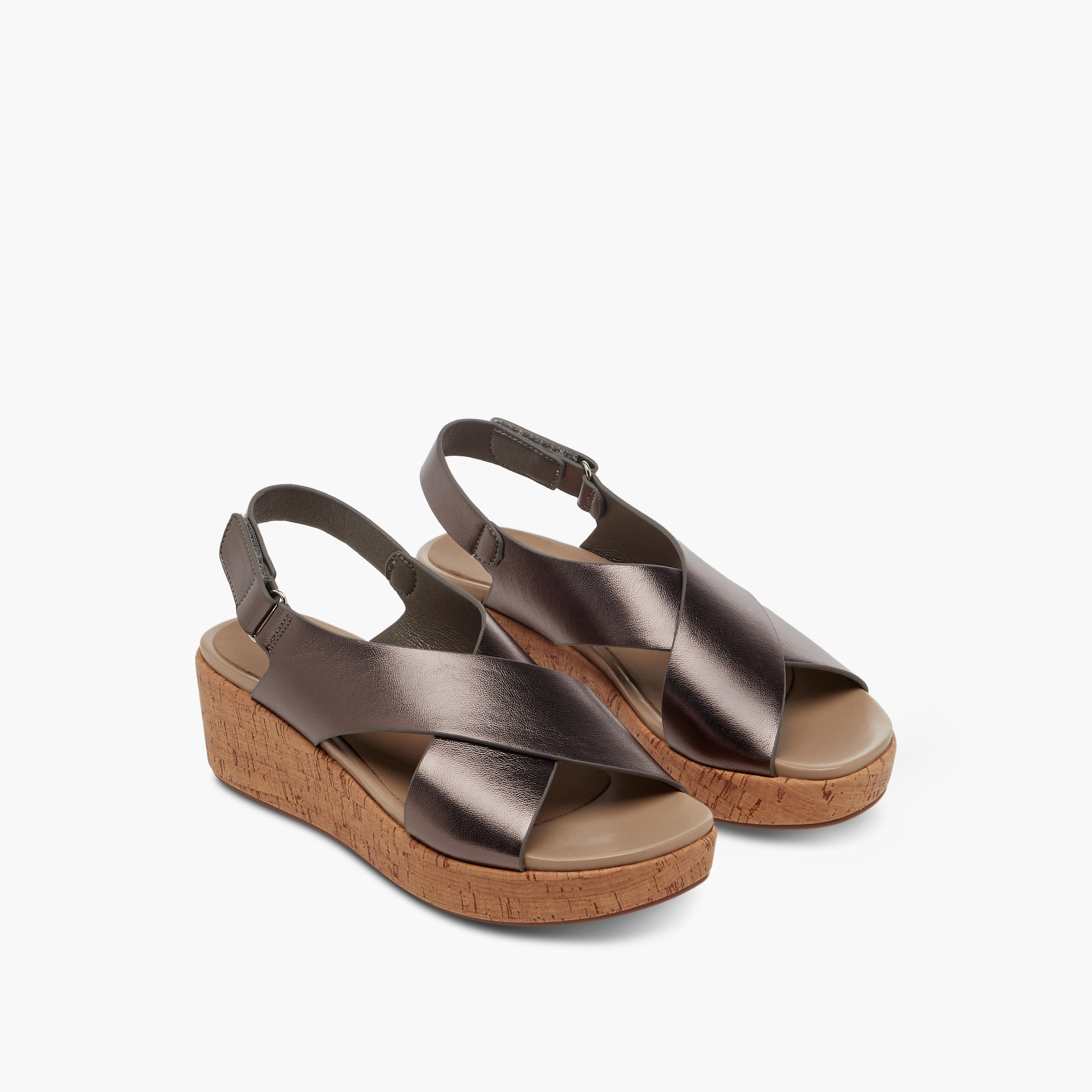 Paprika Foil Textured Cross-Strap Platform Sandals with Hook and Loop Closure-women-shoes-sandals-heeled-image-1