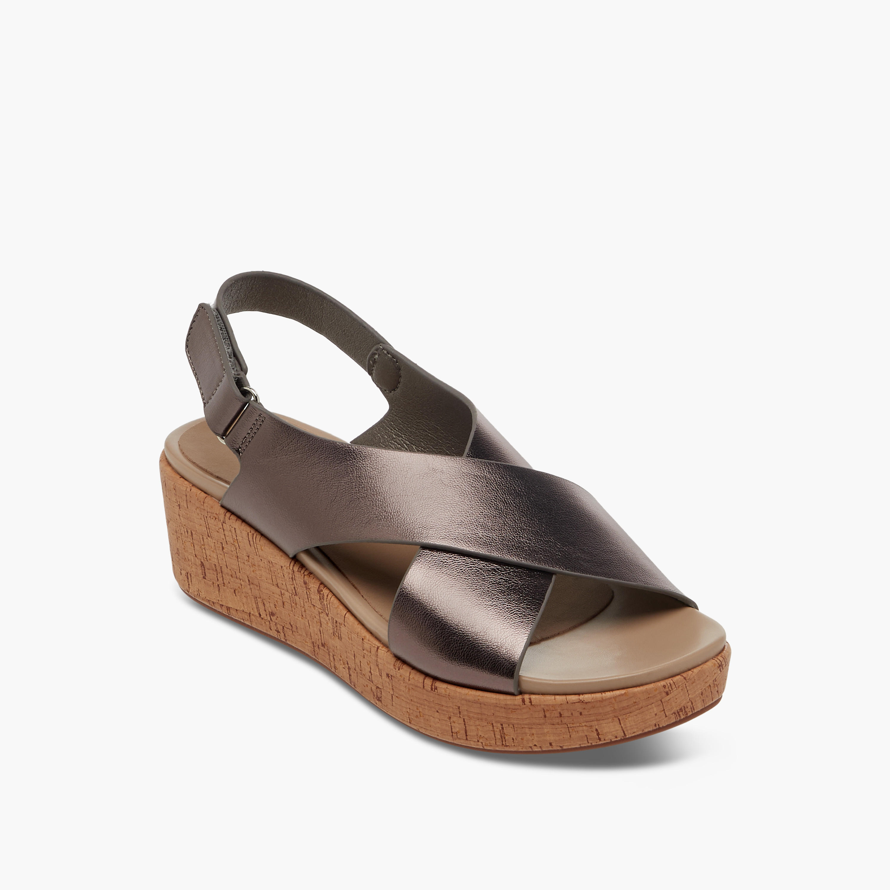 Paprika Foil Textured Cross-Strap Platform Sandals with Hook and Loop Closure-women-shoes-sandals-heeled-image-2