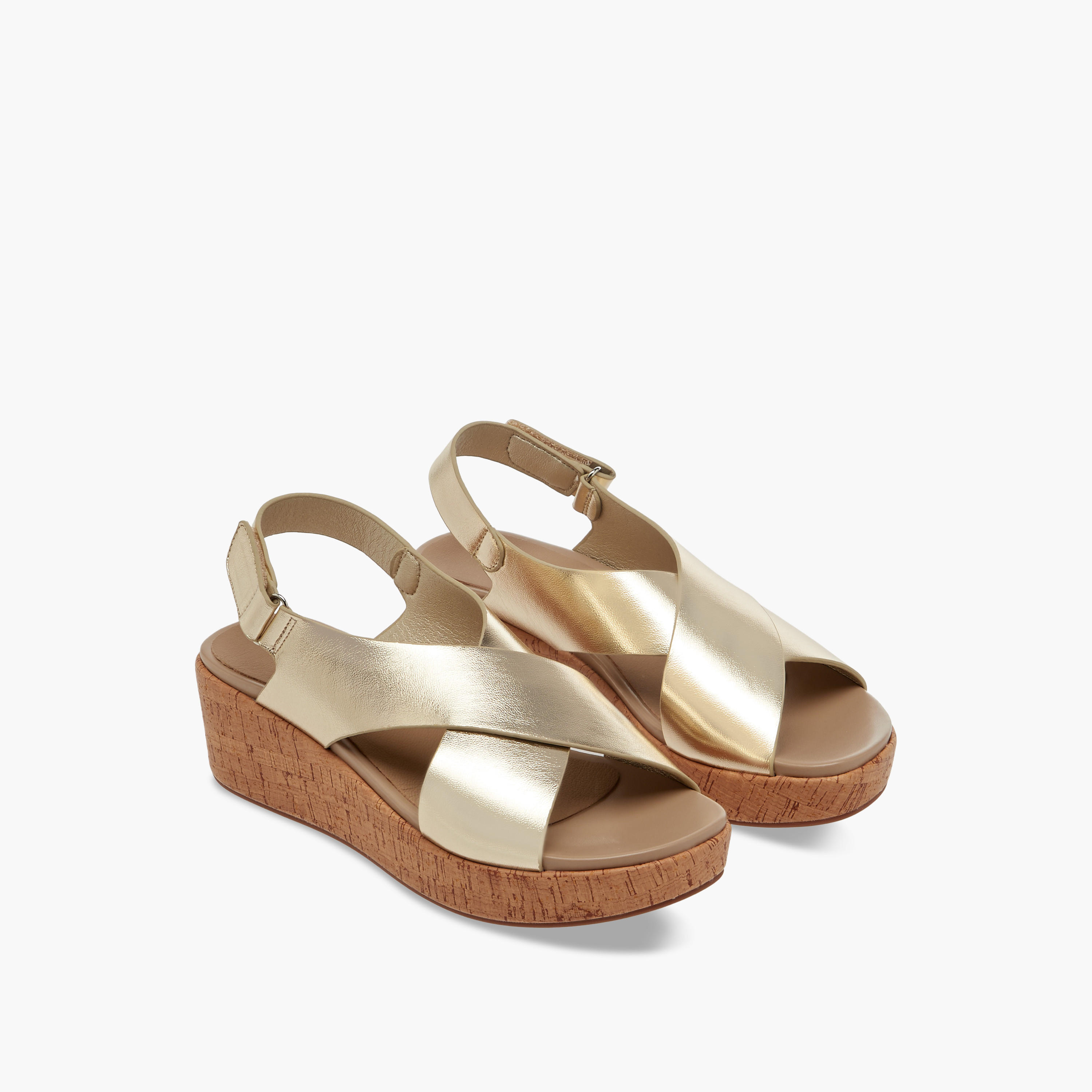 Paprika Foil Textured Cross-Strap Platform Sandals with Hook and Loop Closure-women-shoes-sandals-heeled-image-1