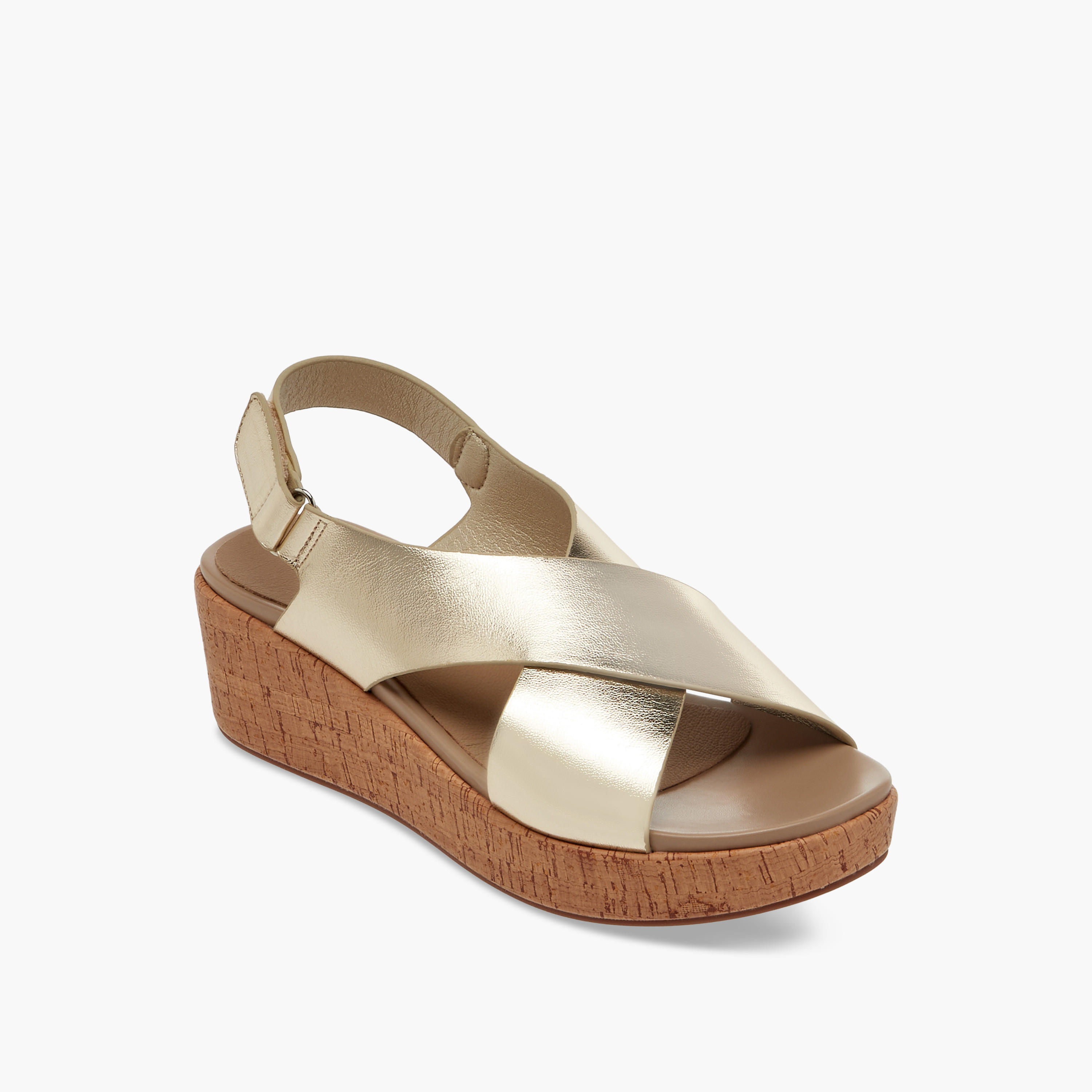 Paprika Foil Textured Cross-Strap Platform Sandals with Hook and Loop Closure-women-shoes-sandals-heeled-image-2