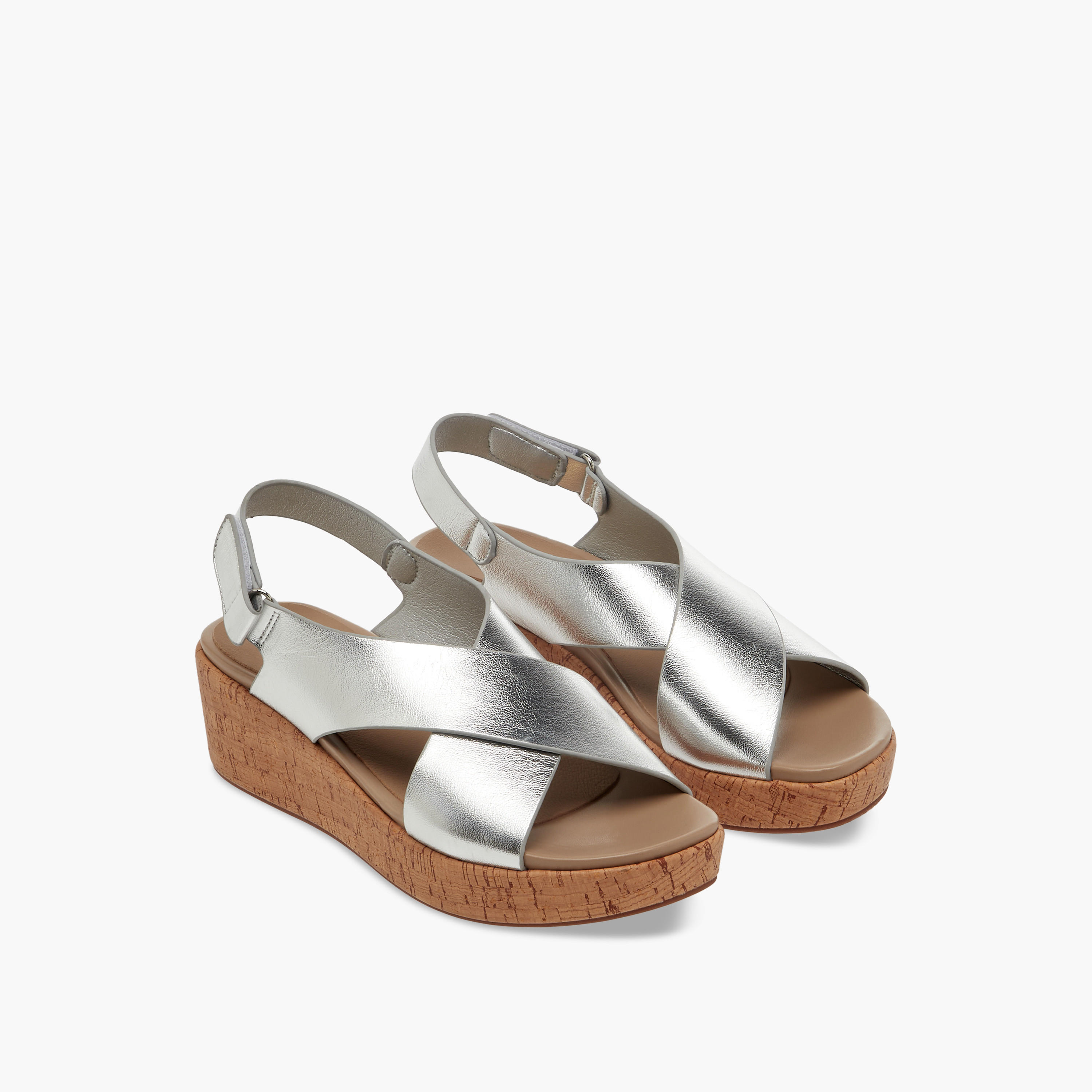 Paprika Foil Textured Cross-Strap Platform Sandals with Hook and Loop Closure-women-shoes-sandals-heeled-image-1