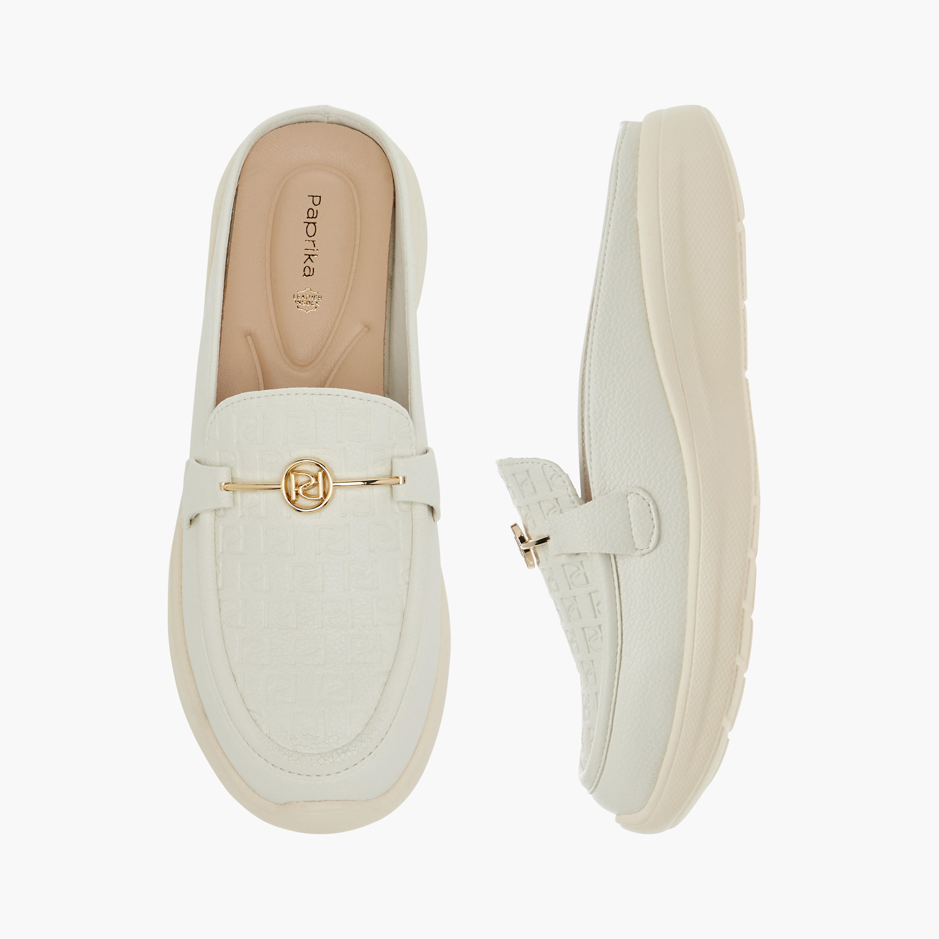 Paprika Monogram Embossed Slip-On Comfort Mules-women-shoes-flats-mules-image-1