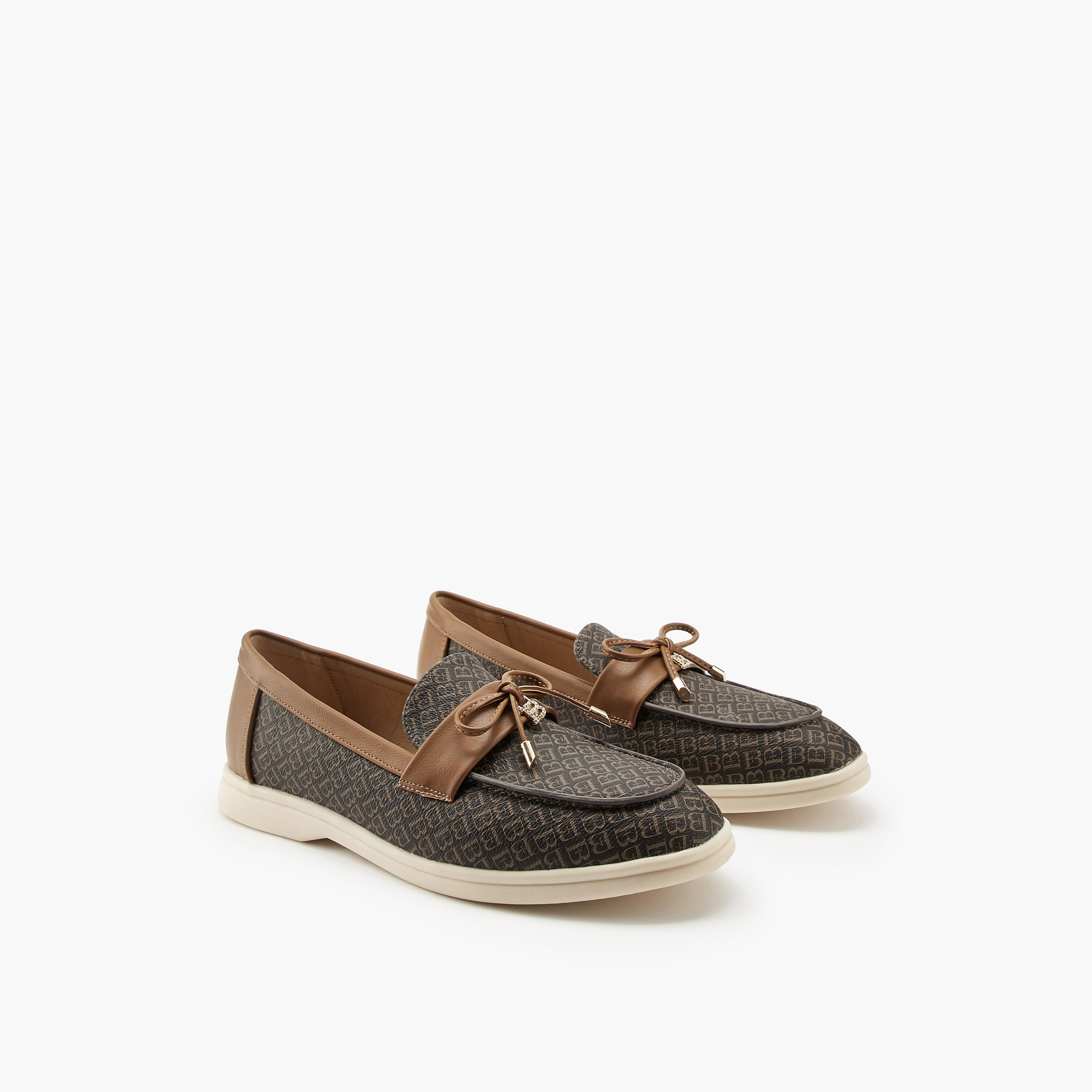 Flora Bella Monogram Print Slip-On Loafers with Bow Accent-women-shoes-loafersandmoccasins-image-1