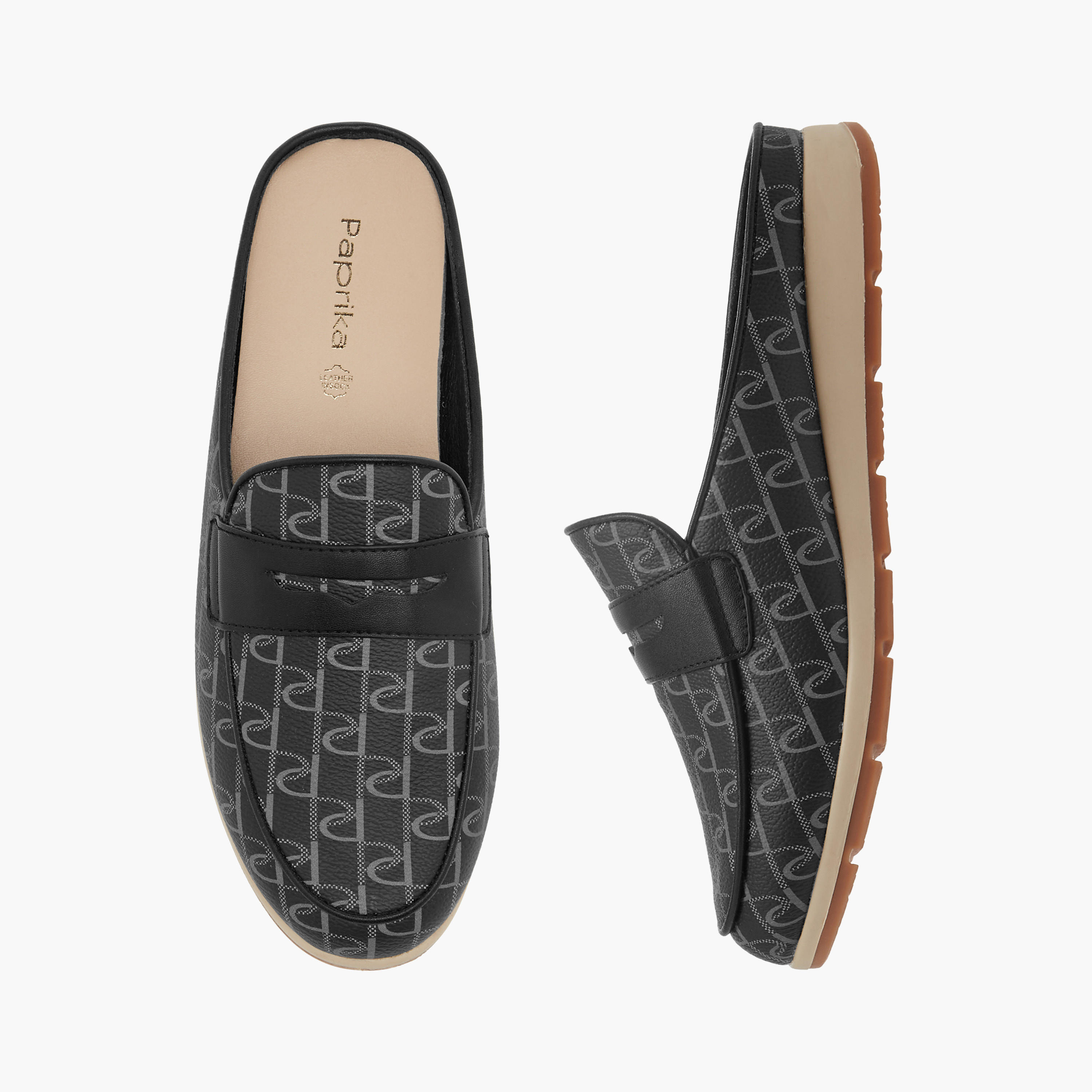 Paprika Monogram Print Slip-On Comfort Mules-women-shoes-flats-mules-image-1