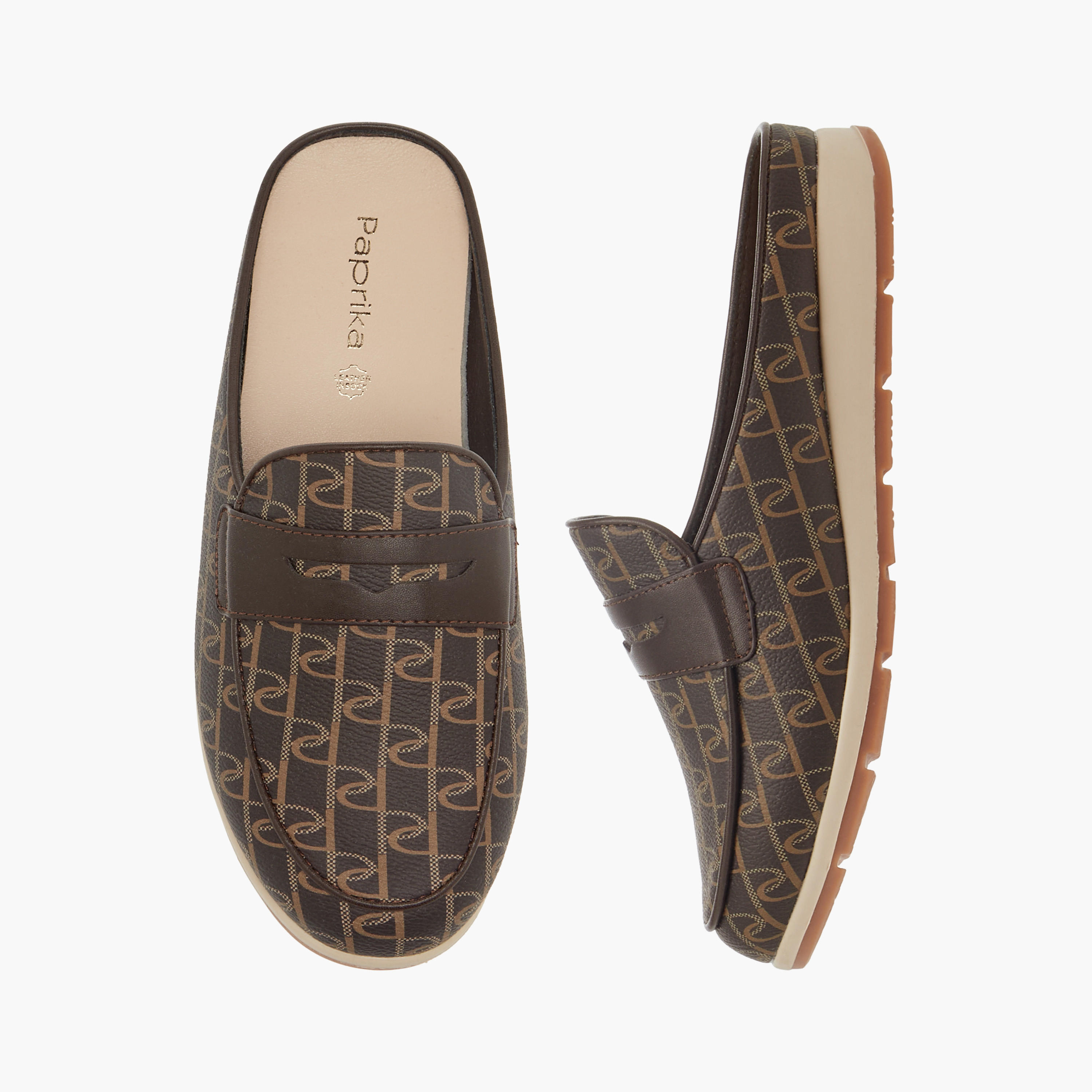 Paprika Monogram Print Slip-On Comfort Mules-women-shoes-flats-mules-image-1