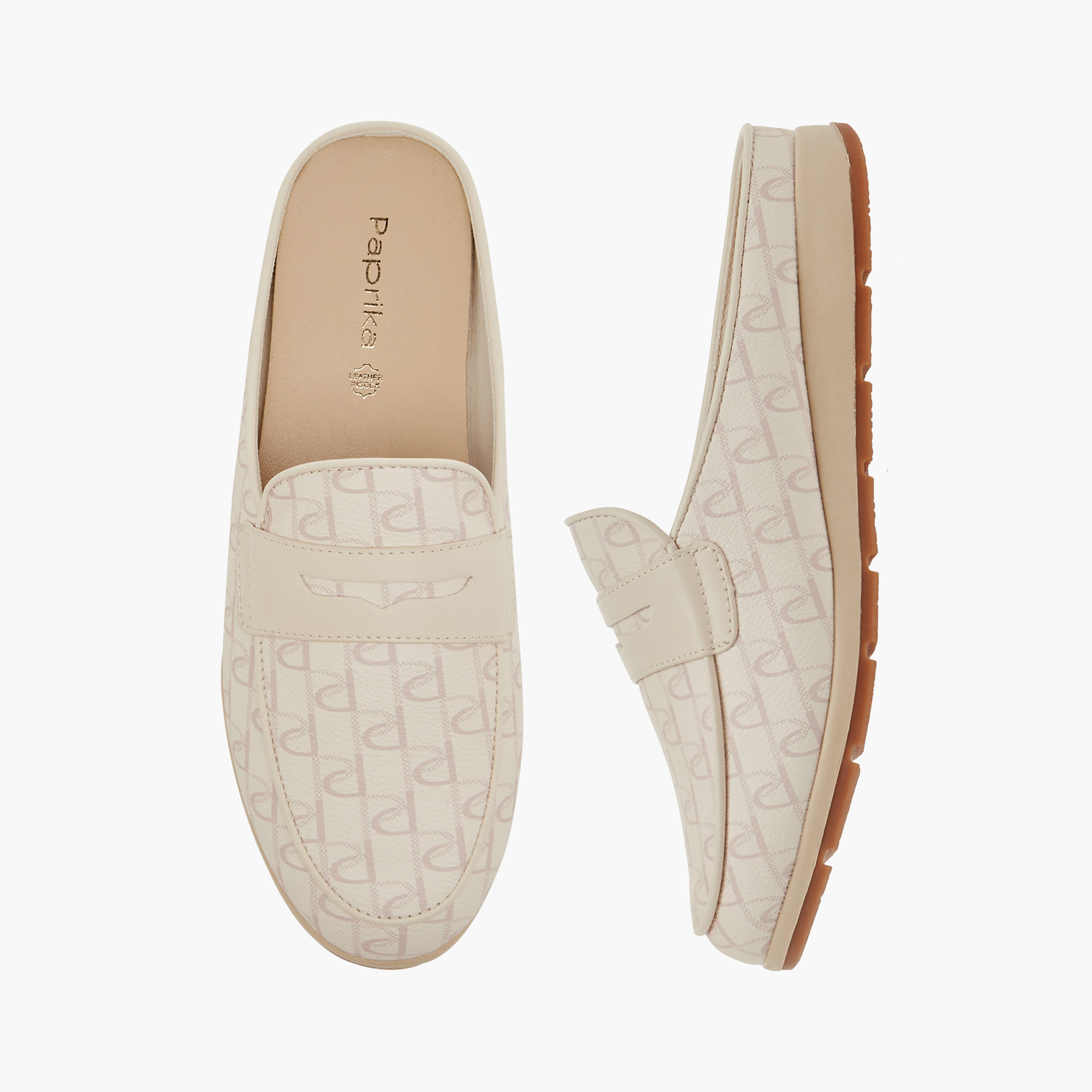 Paprika Monogram Print Slip-On Comfort Mules-women-shoes-flats-mules-image-1