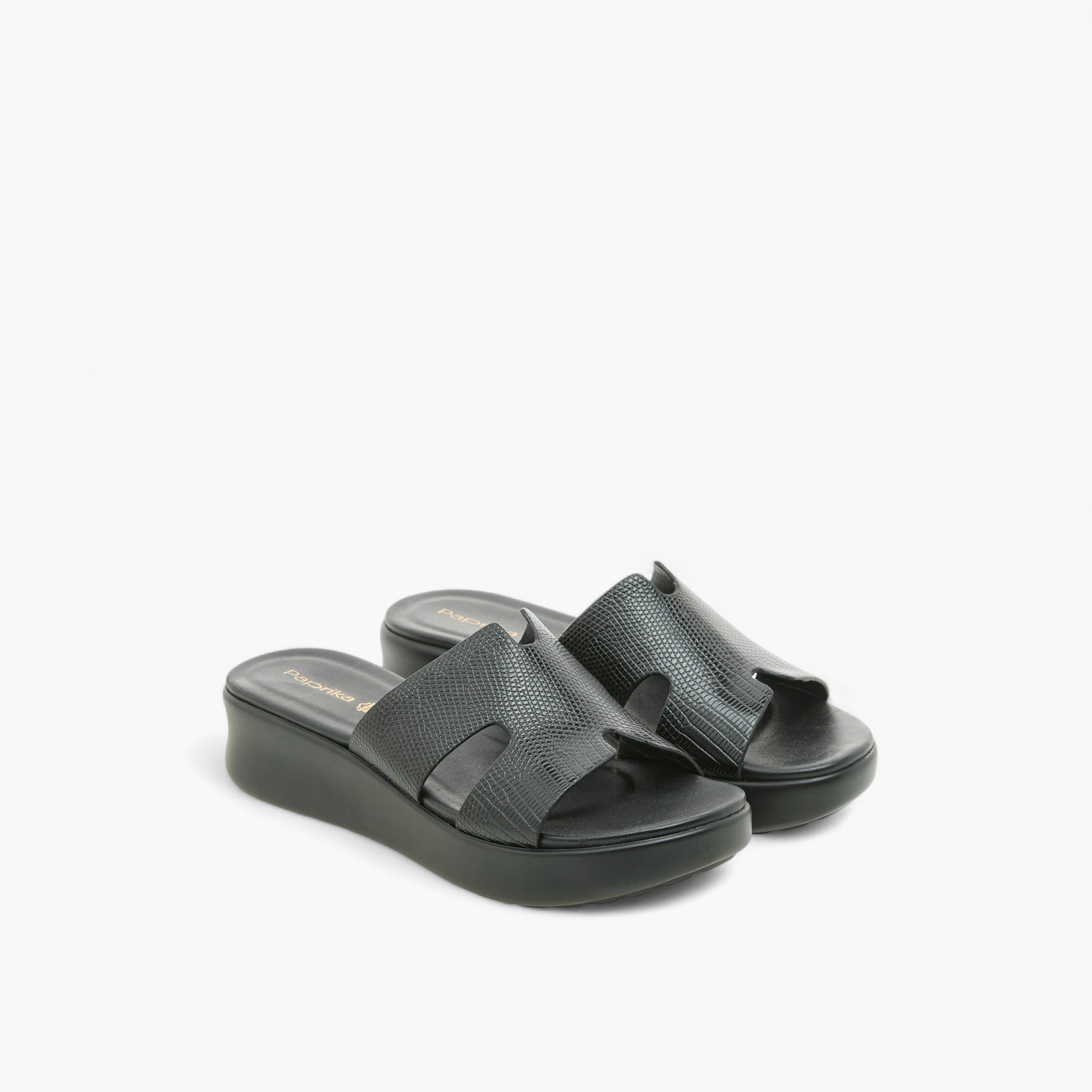Paprika Cutout Textured Slip-On Sandals-women-shoes-sandals-heeled-image-1