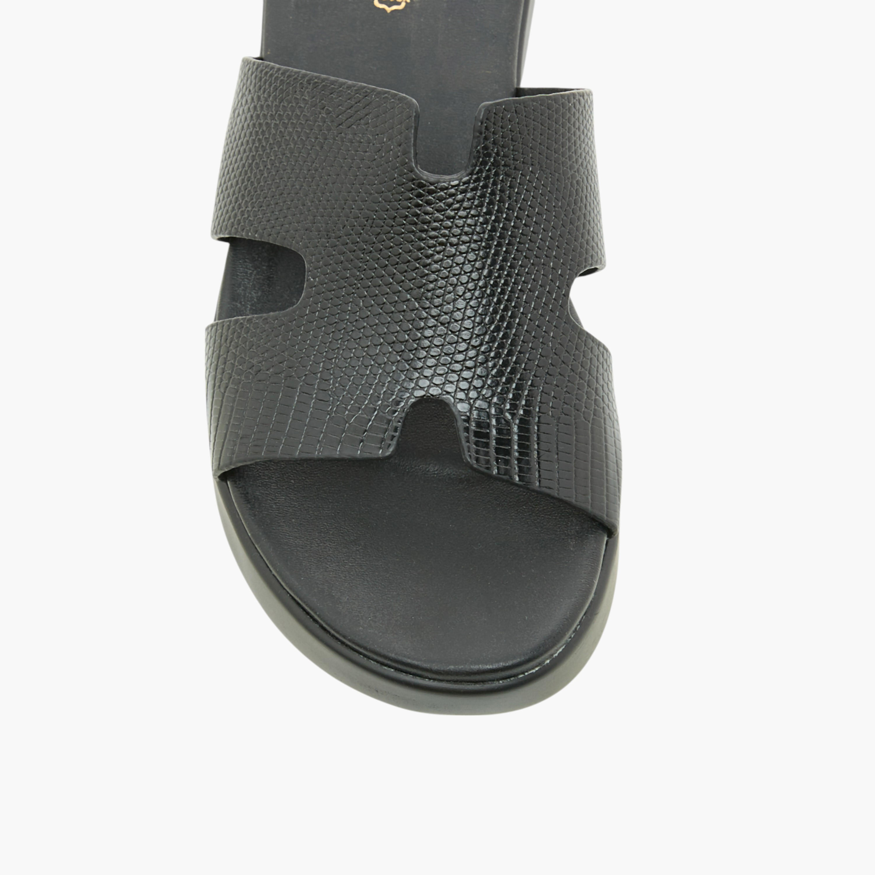 Paprika Cutout Textured Slip-On Sandals-women-shoes-sandals-heeled-image-4