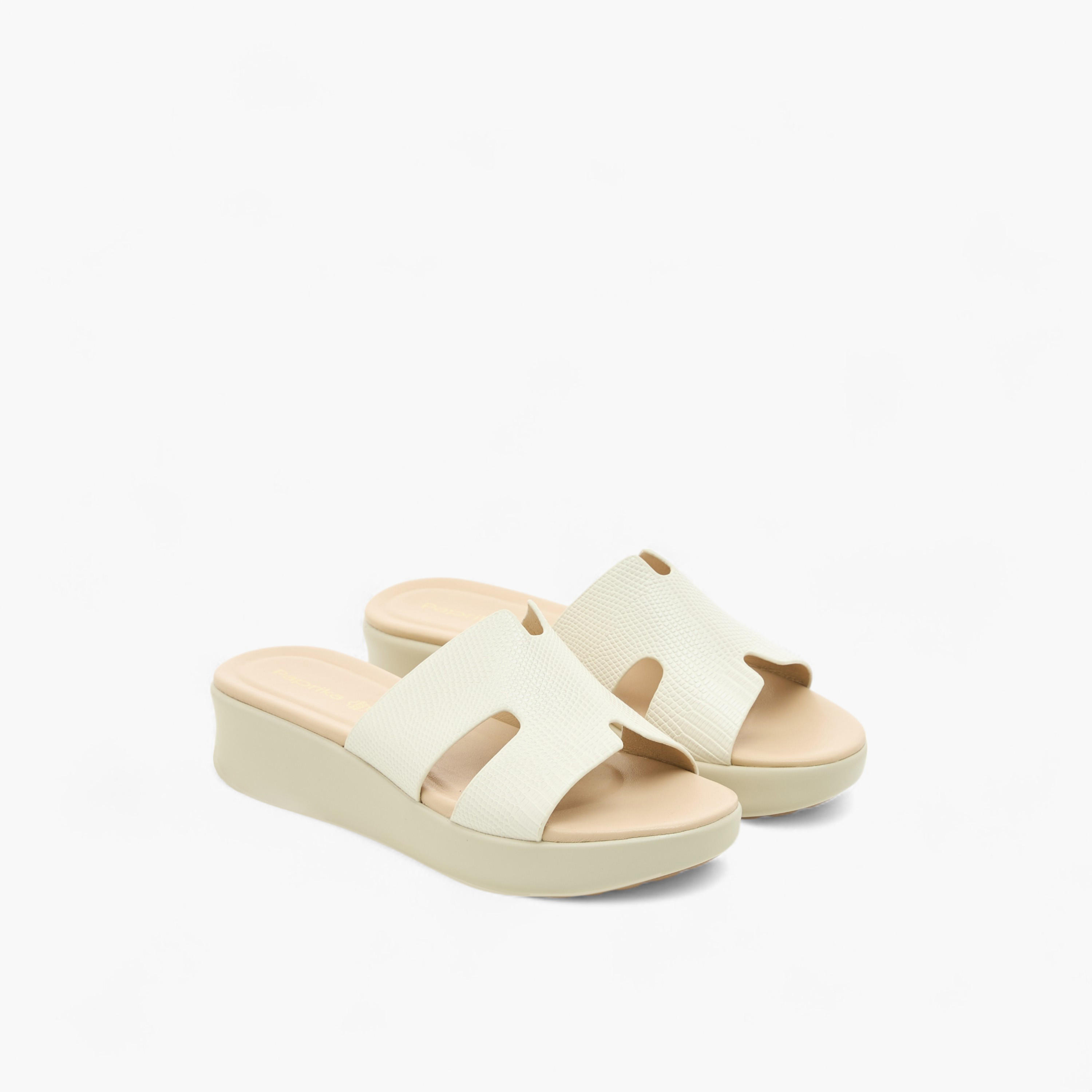 Paprika Cutout Textured Slip-On Sandals-women-shoes-sandals-heeled-image-1