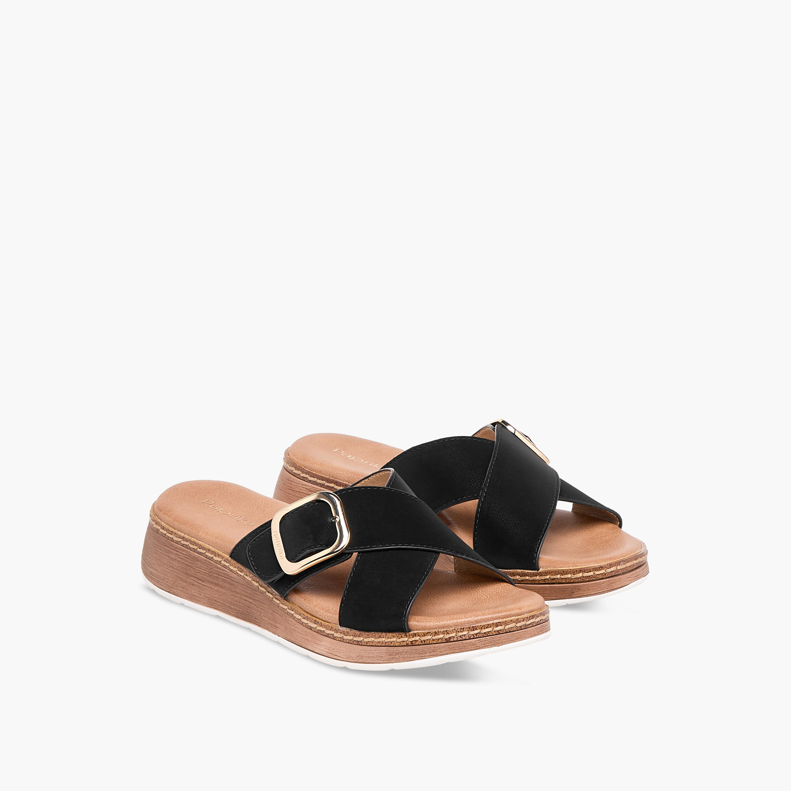 Paprika Buckle Accent Slip-On Cross Strap Sandals-women-shoes-sandals-heeled-image-1