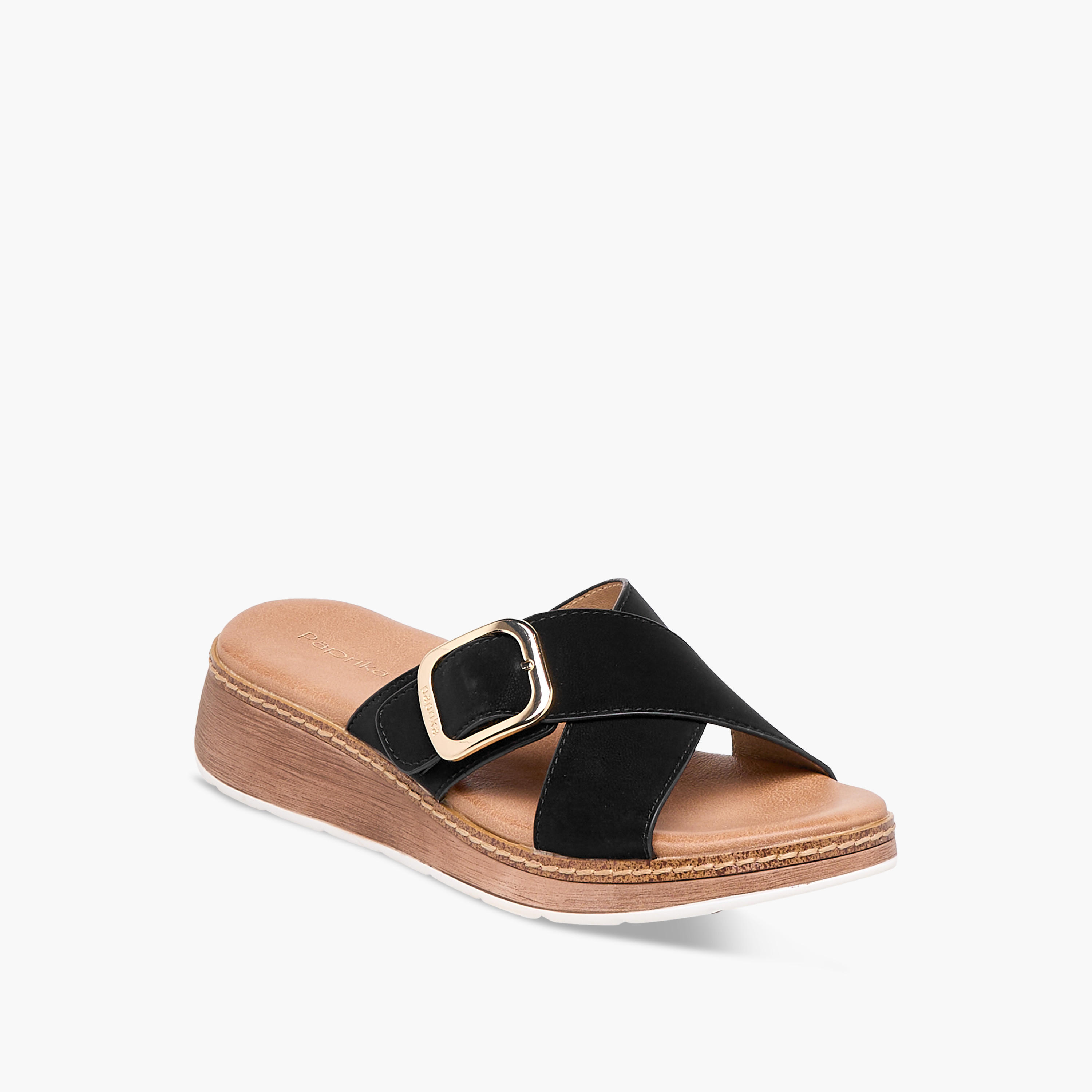 Paprika Buckle Accent Slip-On Cross Strap Sandals-women-shoes-sandals-heeled-image-2