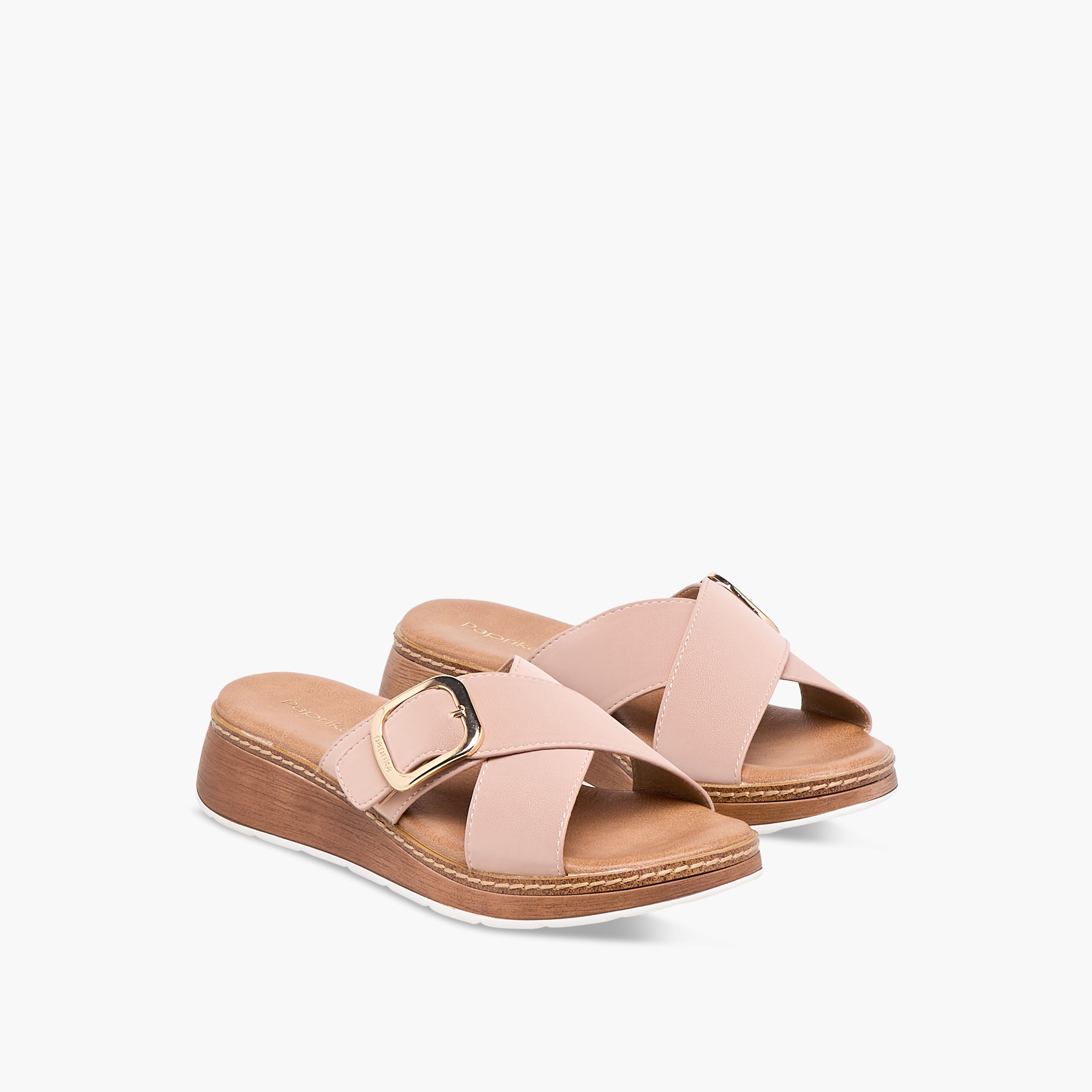 Paprika Buckle Accent Slip-On Cross Strap Sandals-women-shoes-sandals-heeled-image-1