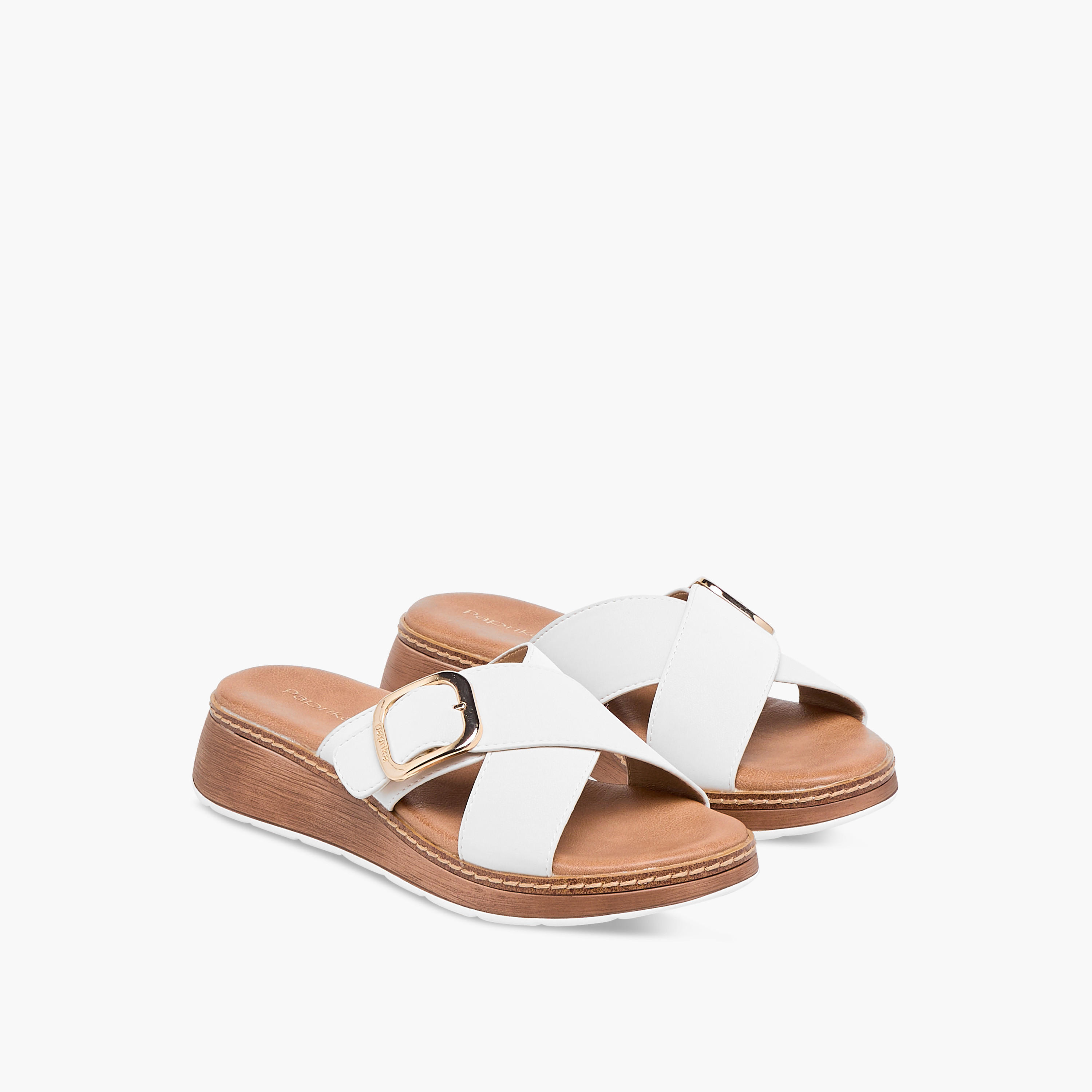 Paprika Buckle Accent Slip-On Cross Strap Sandals-women-shoes-sandals-heeled-image-1