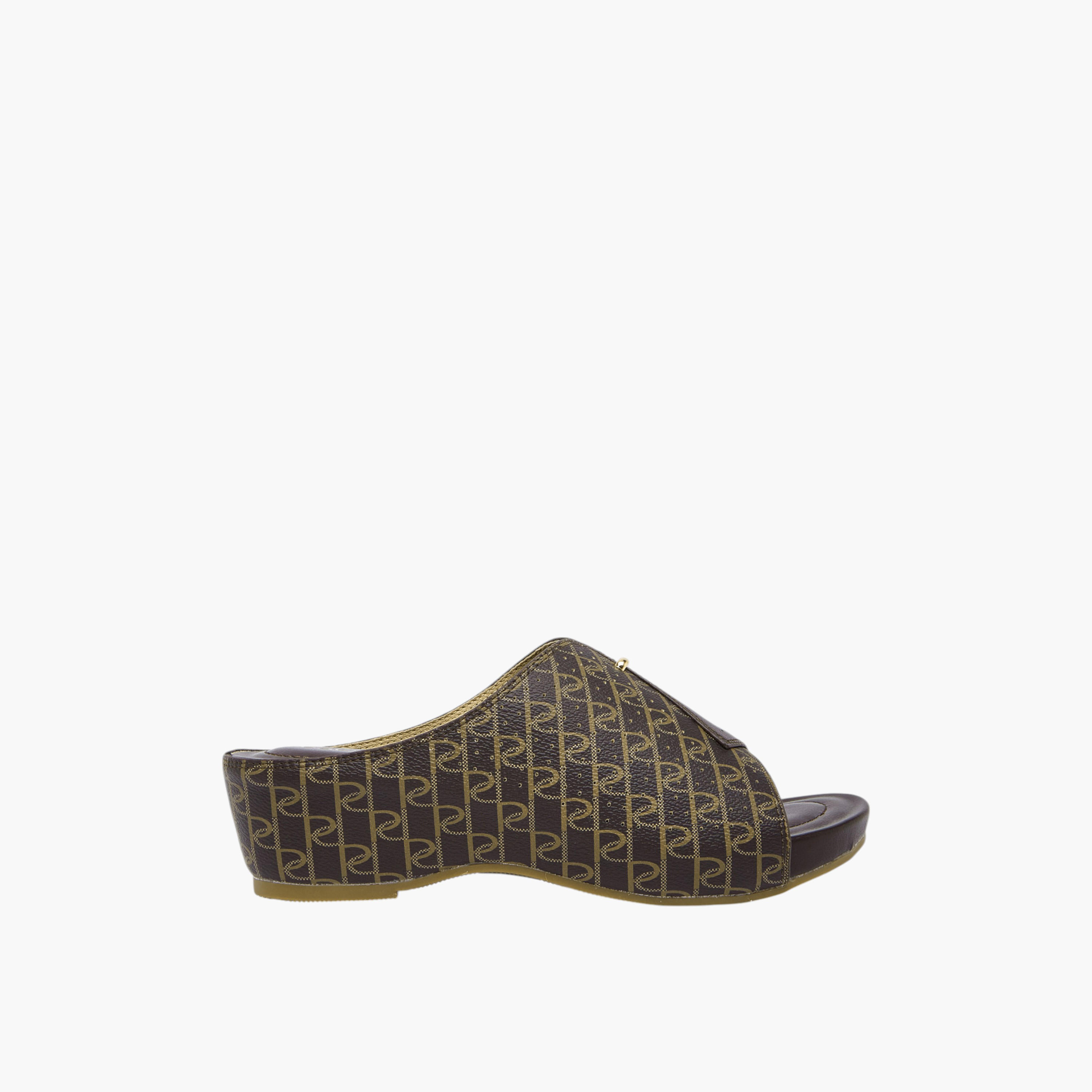 Paprika Women's Monogram Print Slip-On Peep Toe Sandals with Wedge Heels-women-shoes-sandals-heeled-image-1