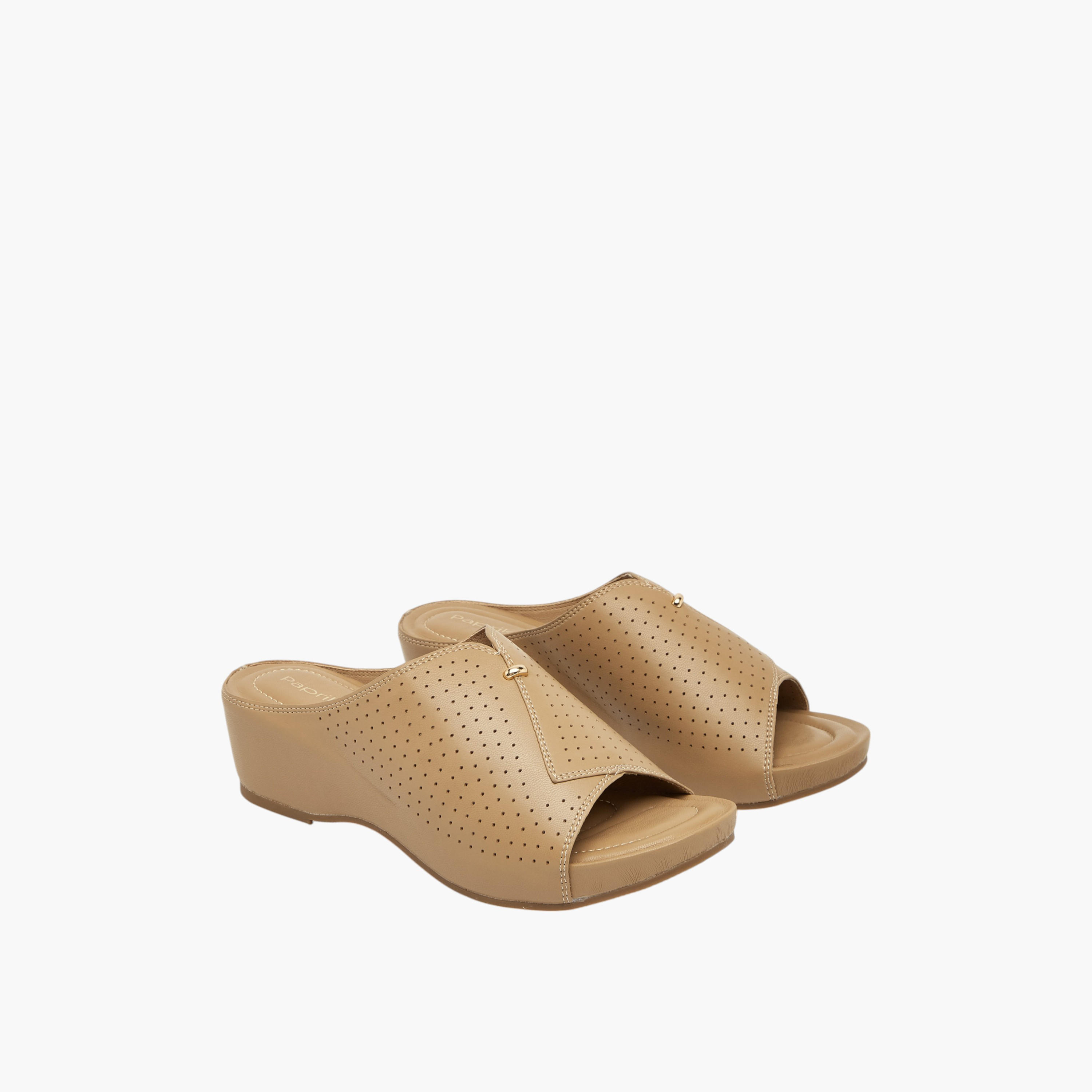 Paprika Women's Perforated Slip-On Peep Toe Sandals with Wedge Heels-women-shoes-sandals-heeled-image-1