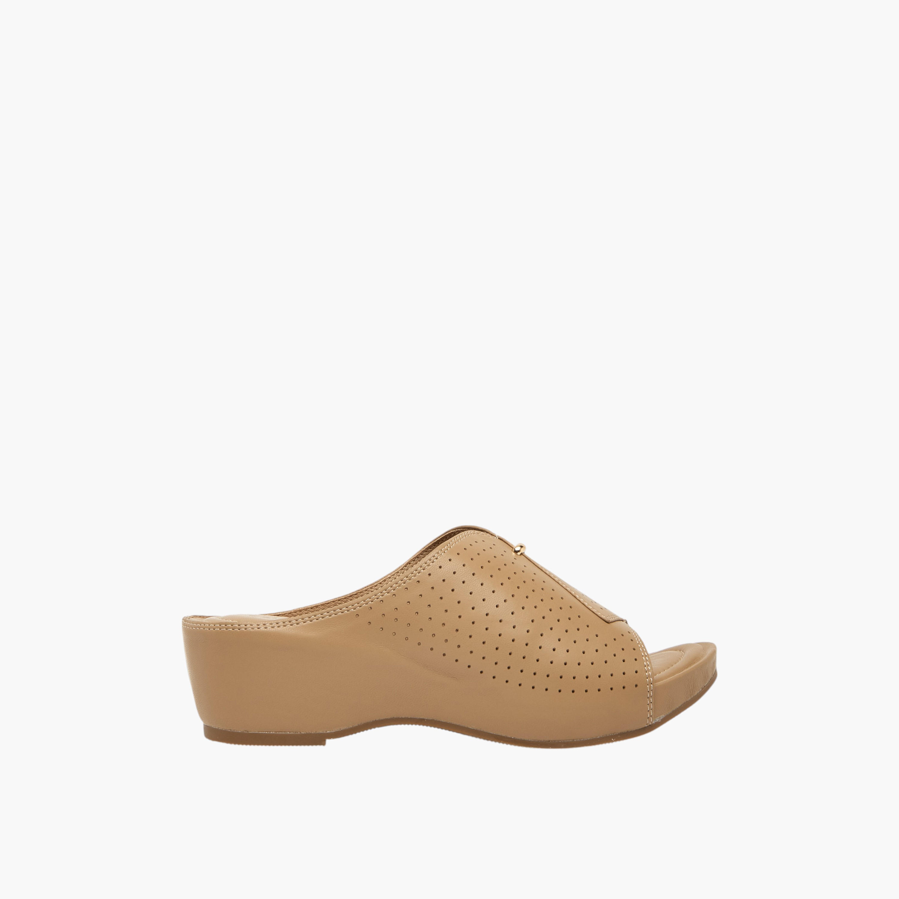 Paprika Women's Perforated Slip-On Peep Toe Sandals with Wedge Heels-women-shoes-sandals-heeled-image-2