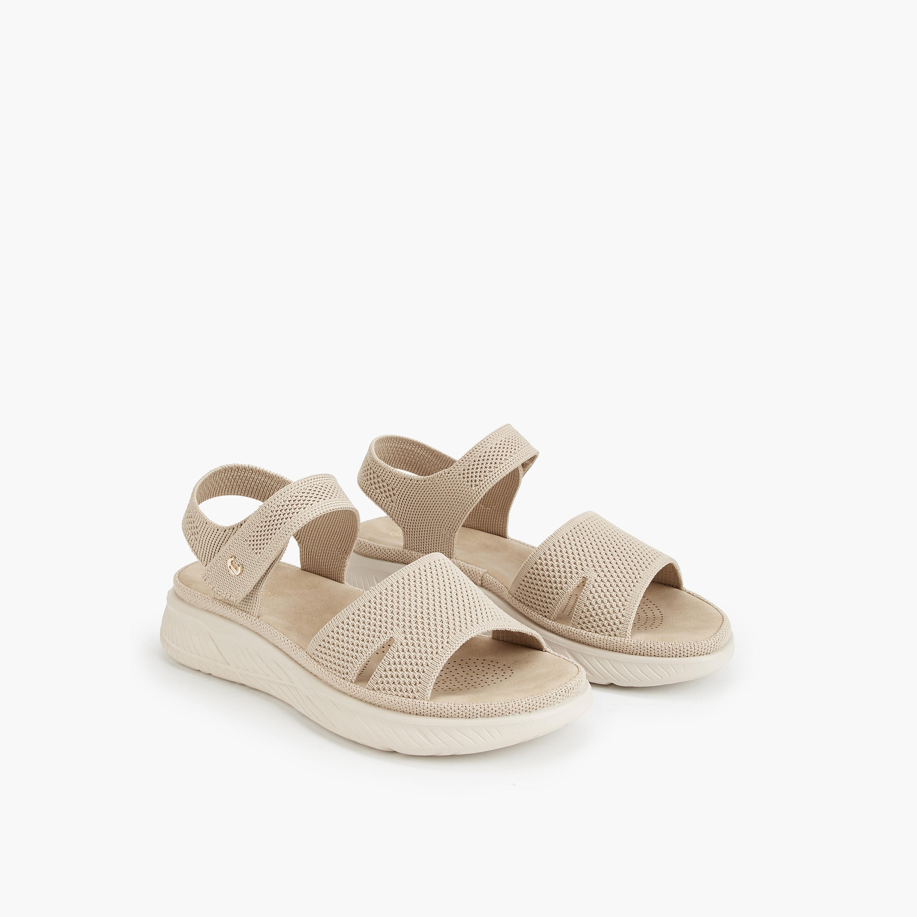 Le Confort Flyknit Textured Sandals with Hook and Loop Closure-women-shoes-sandals-heeled-image-1