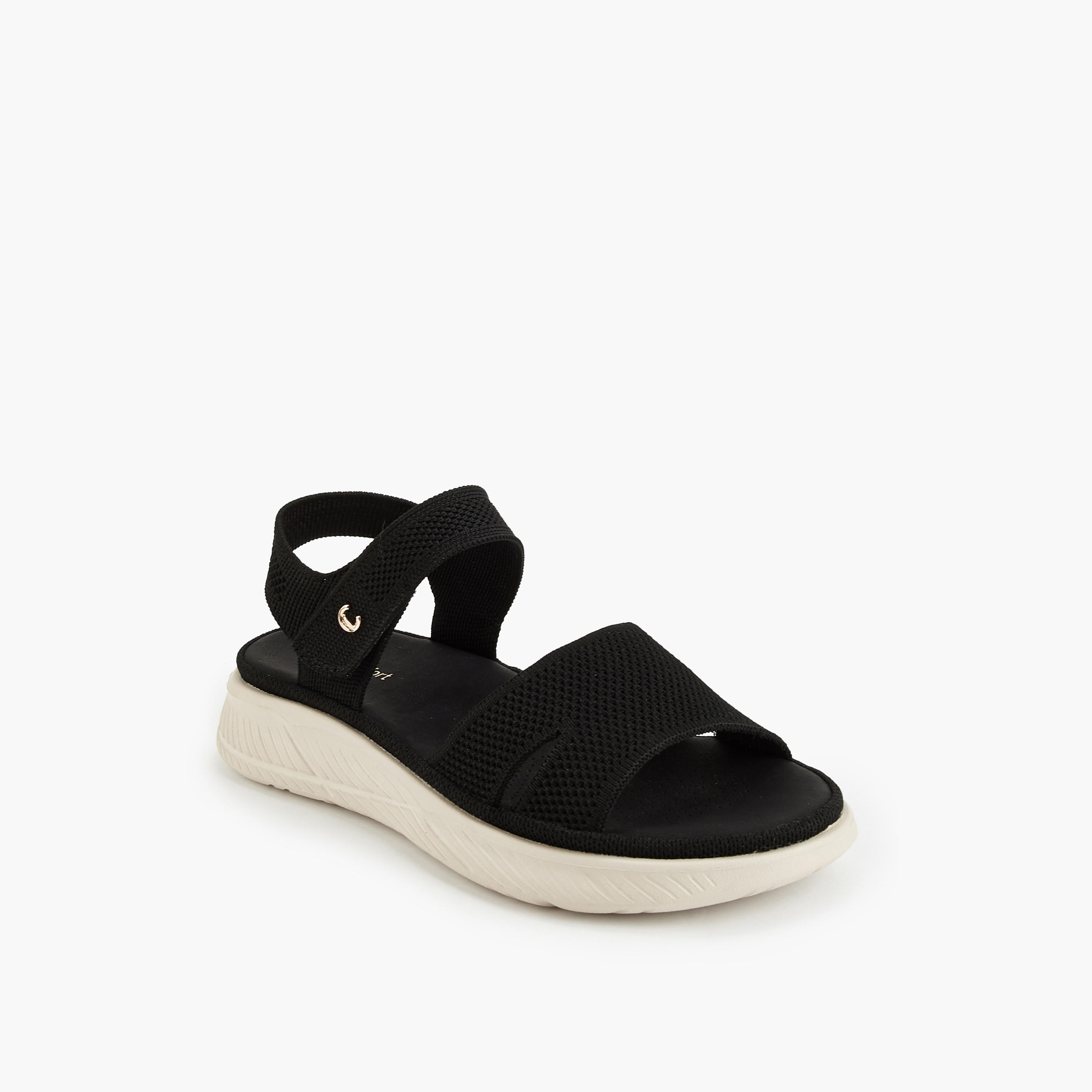 Le Confort Flyknit Textured Sandals with Hook and Loop Closure-women-shoes-sandals-heeled-image-3