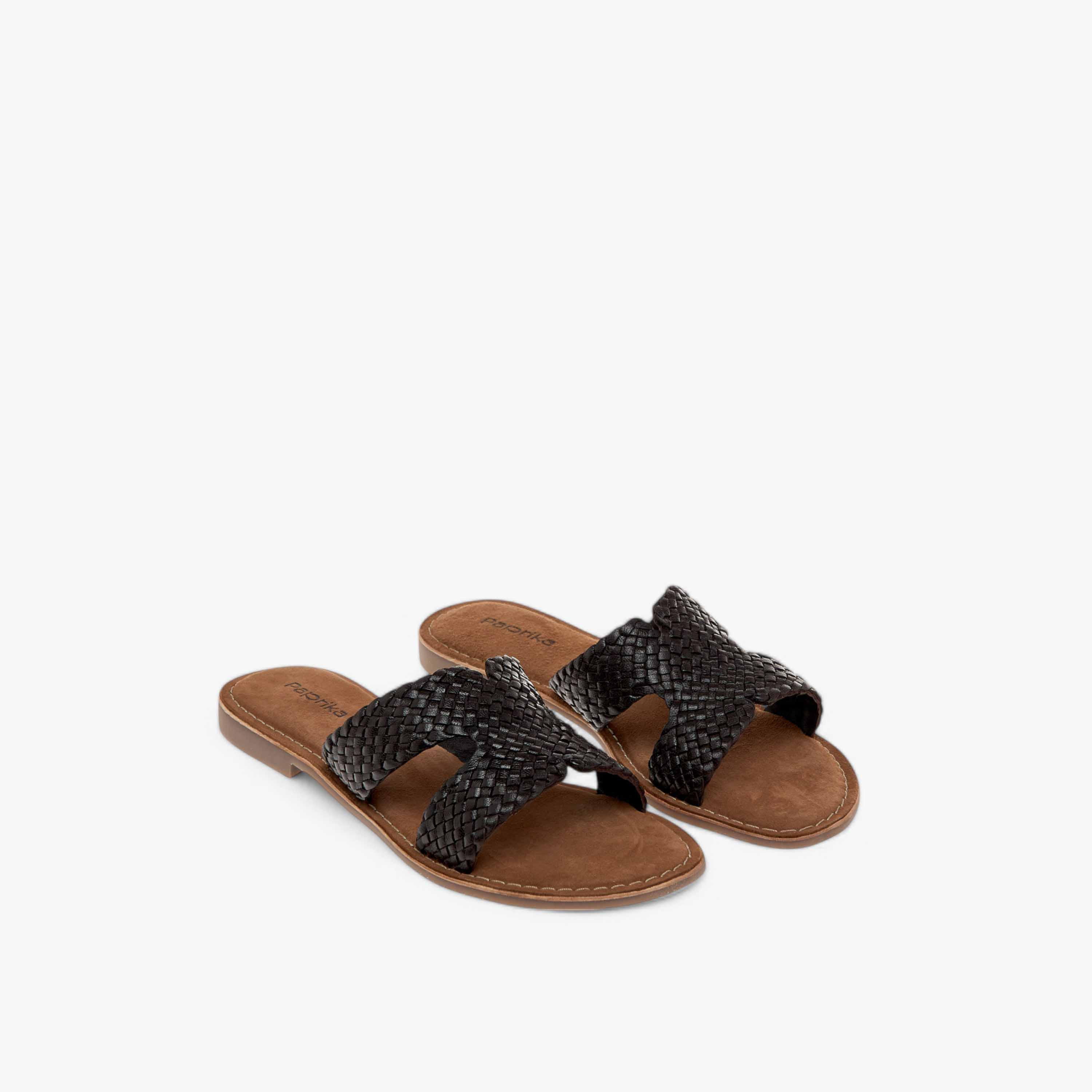 Paprika Textured Leather Slip-On Flat Sandals-women-shoes-flats-sandals-image-1