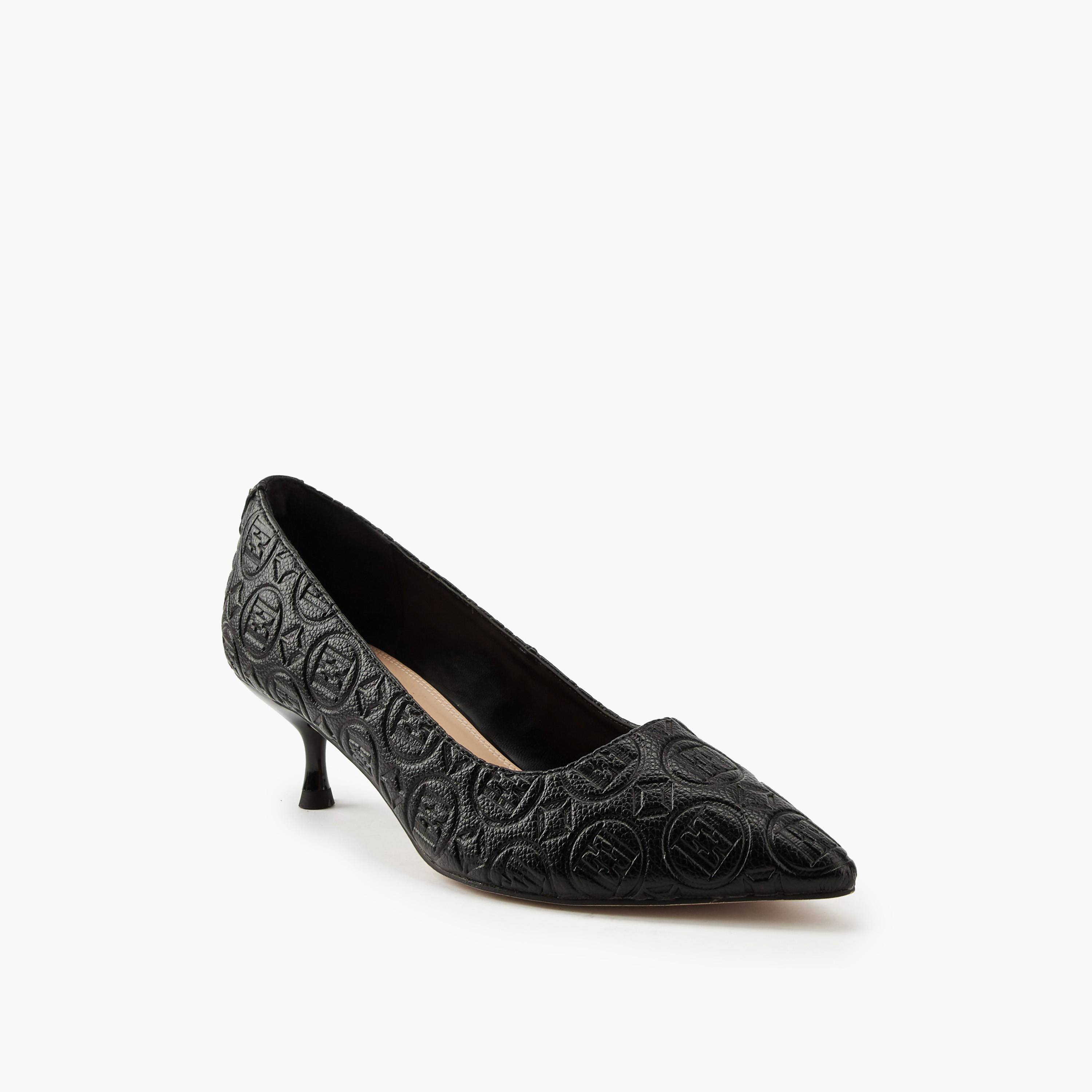 Elle Women's Monogram Embossed Shoes with Kitten Heels-women-shoes-sandals-heeled-image-3
