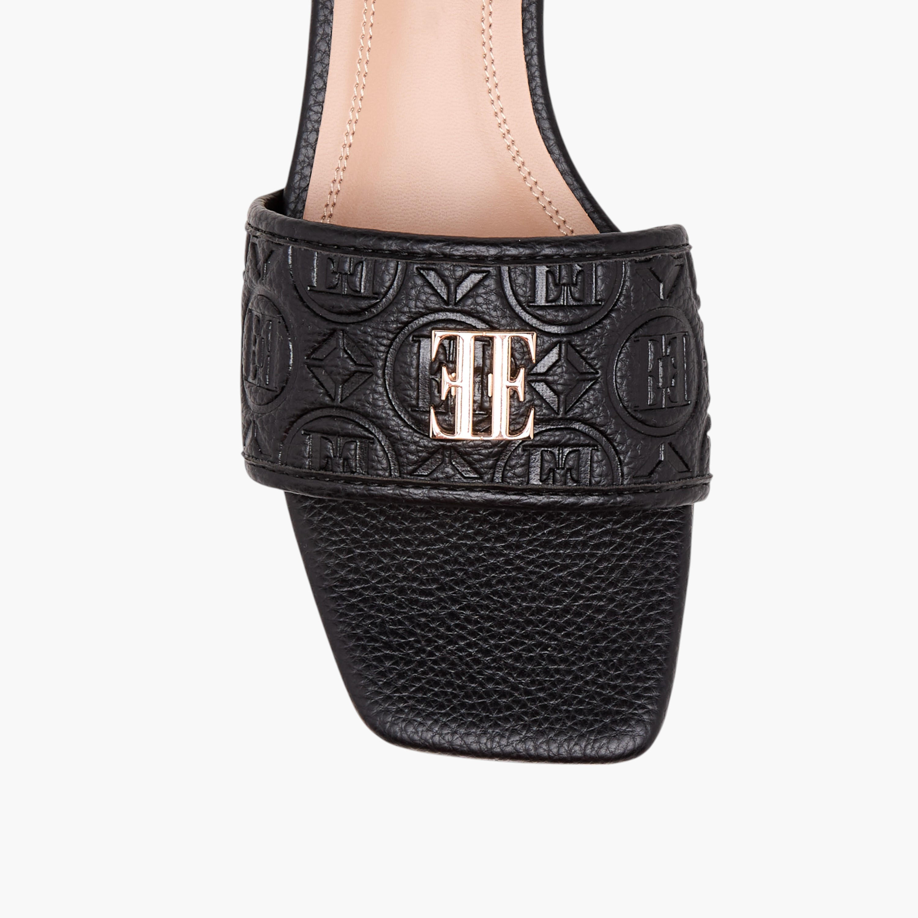 Elle Women's Monogram Embossed Slip-On Sandals with Block Heels-women-shoes-sandals-heeled-image-4