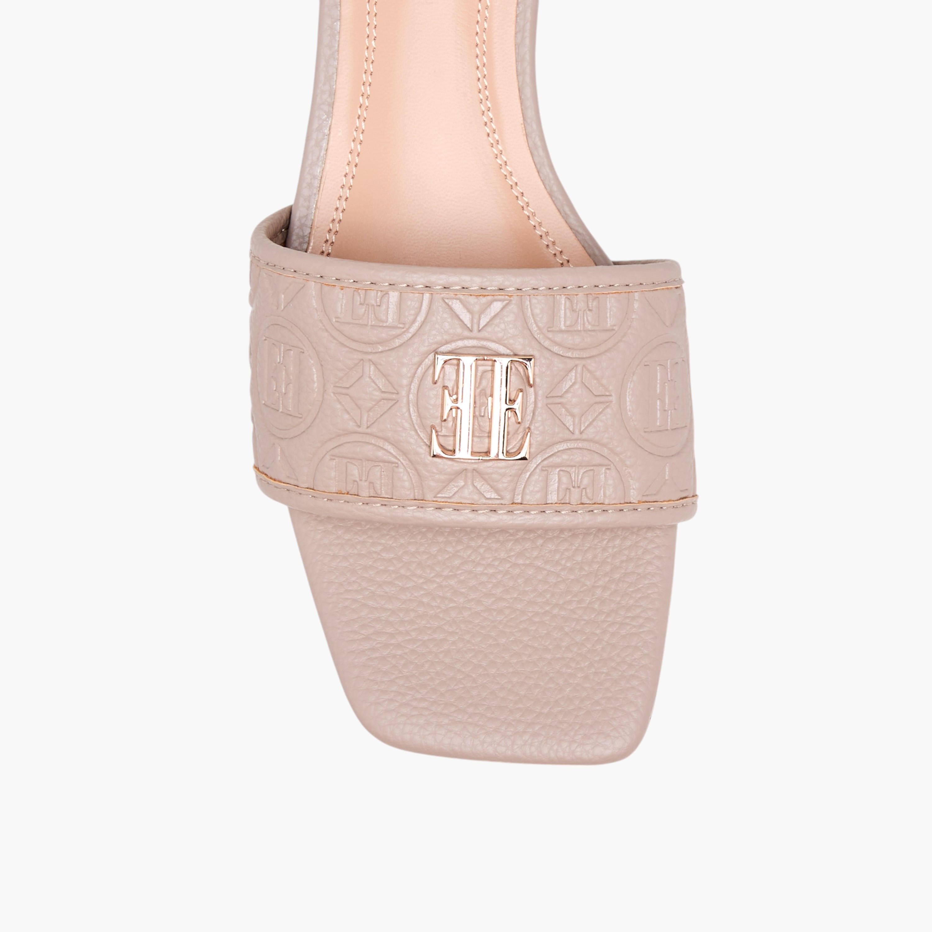 Elle Women's Monogram Embossed Slip-On Sandals with Block Heels-women-shoes-sandals-heeled-image-4