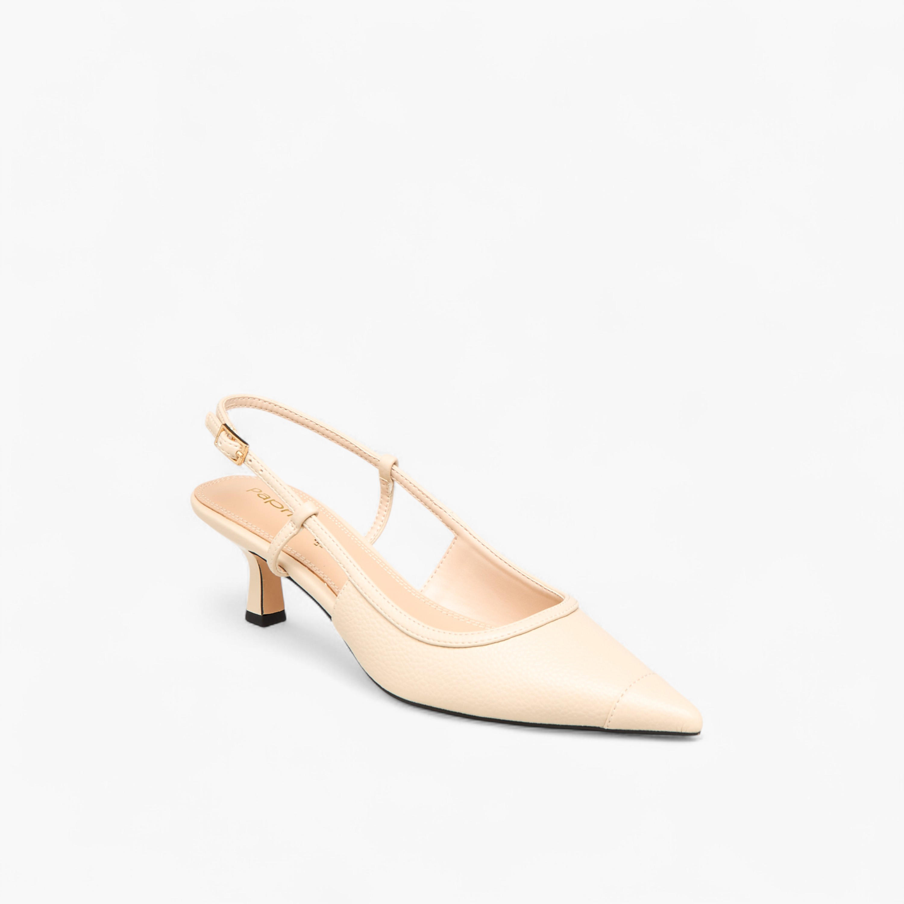 Paprika Textured Pointed Toe Shoes with Buckle Closure and Kitten Heels-women-shoes-sandals-heeled-image-2