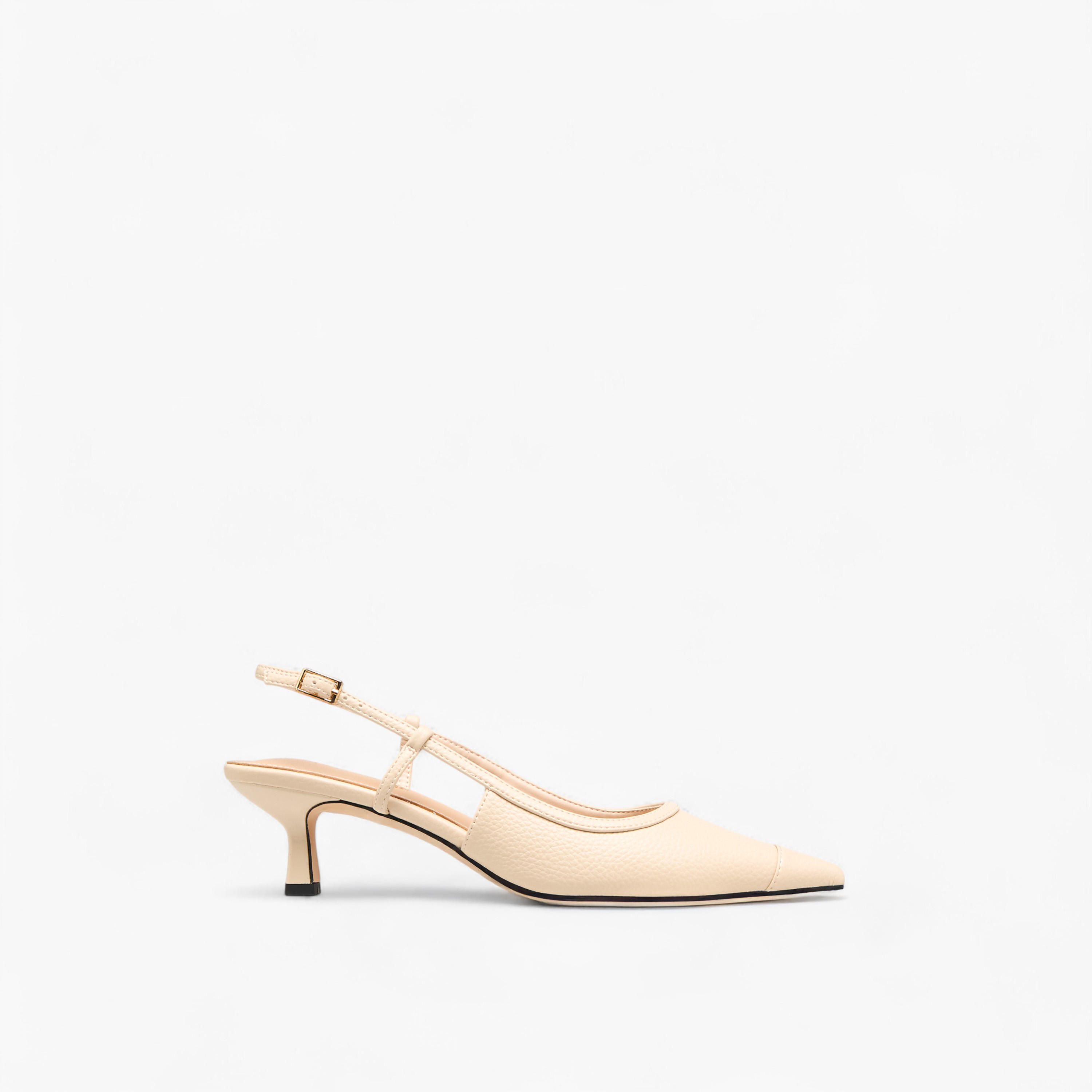 Paprika Textured Pointed Toe Shoes with Buckle Closure and Kitten Heels-women-shoes-sandals-heeled-image-3