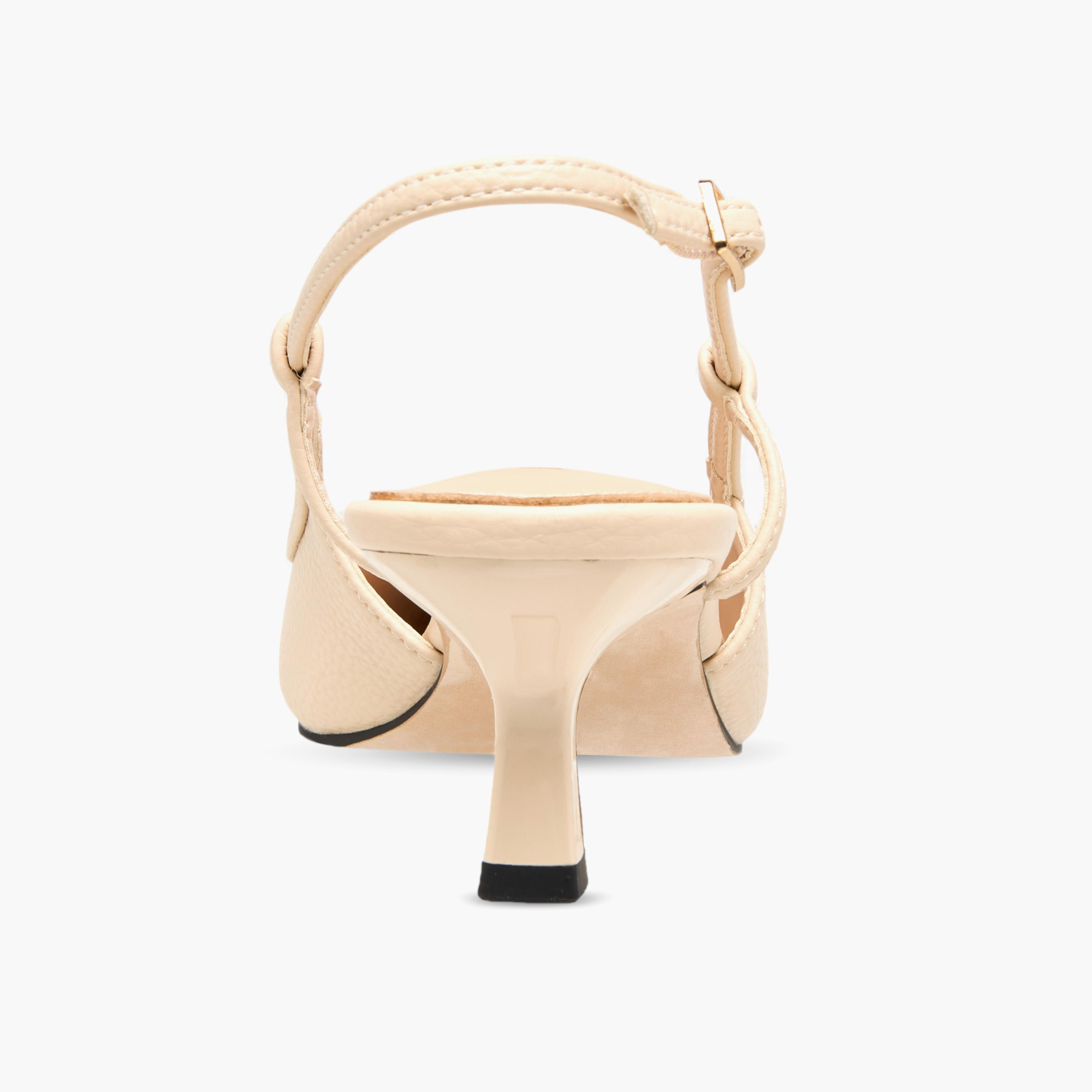 Paprika Textured Pointed Toe Shoes with Buckle Closure and Kitten Heels-women-shoes-sandals-heeled-image-5