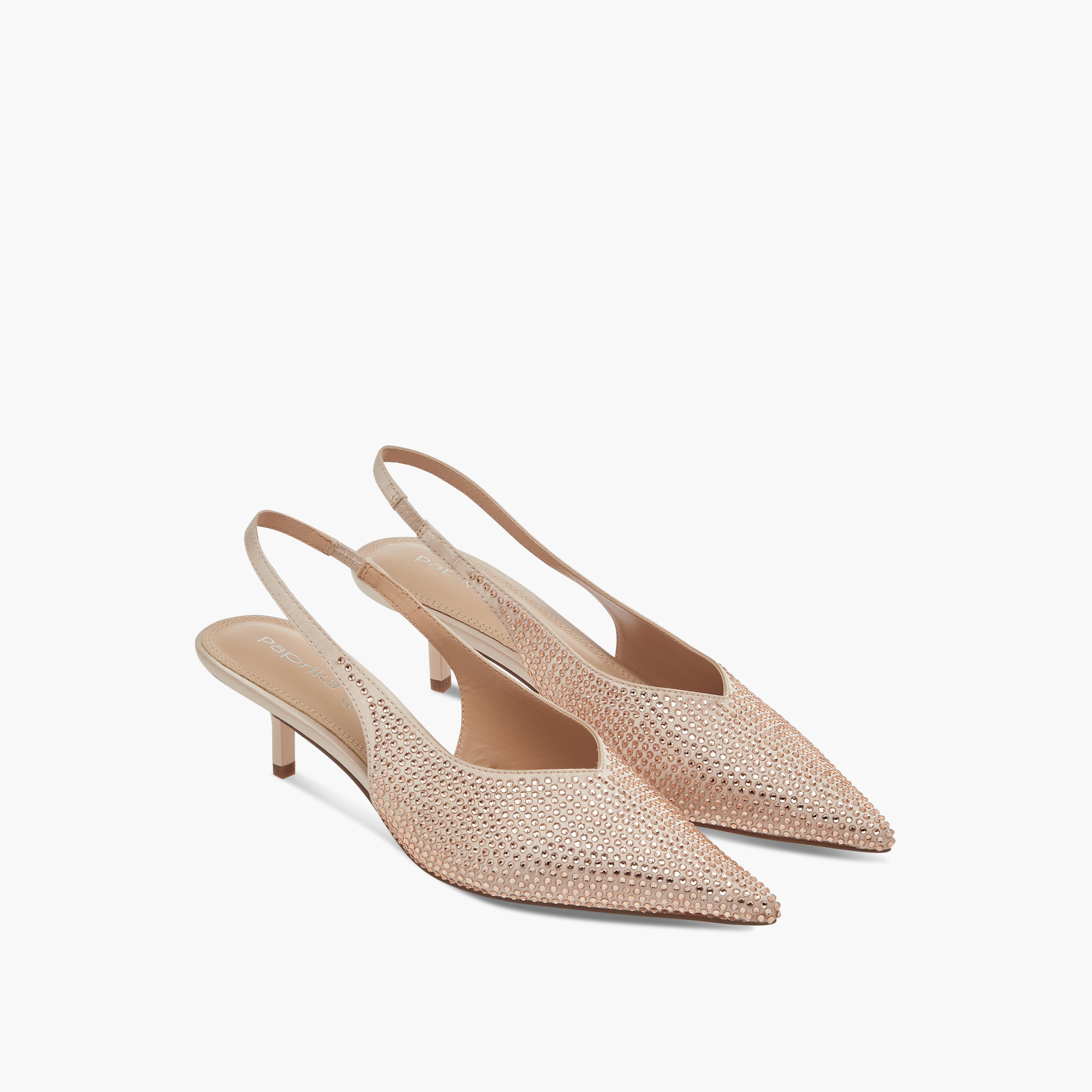 Paprika Embellished Pointed Toe Slingback Shoes with Kitten Heels-women-shoes-sandals-heeled-image-1