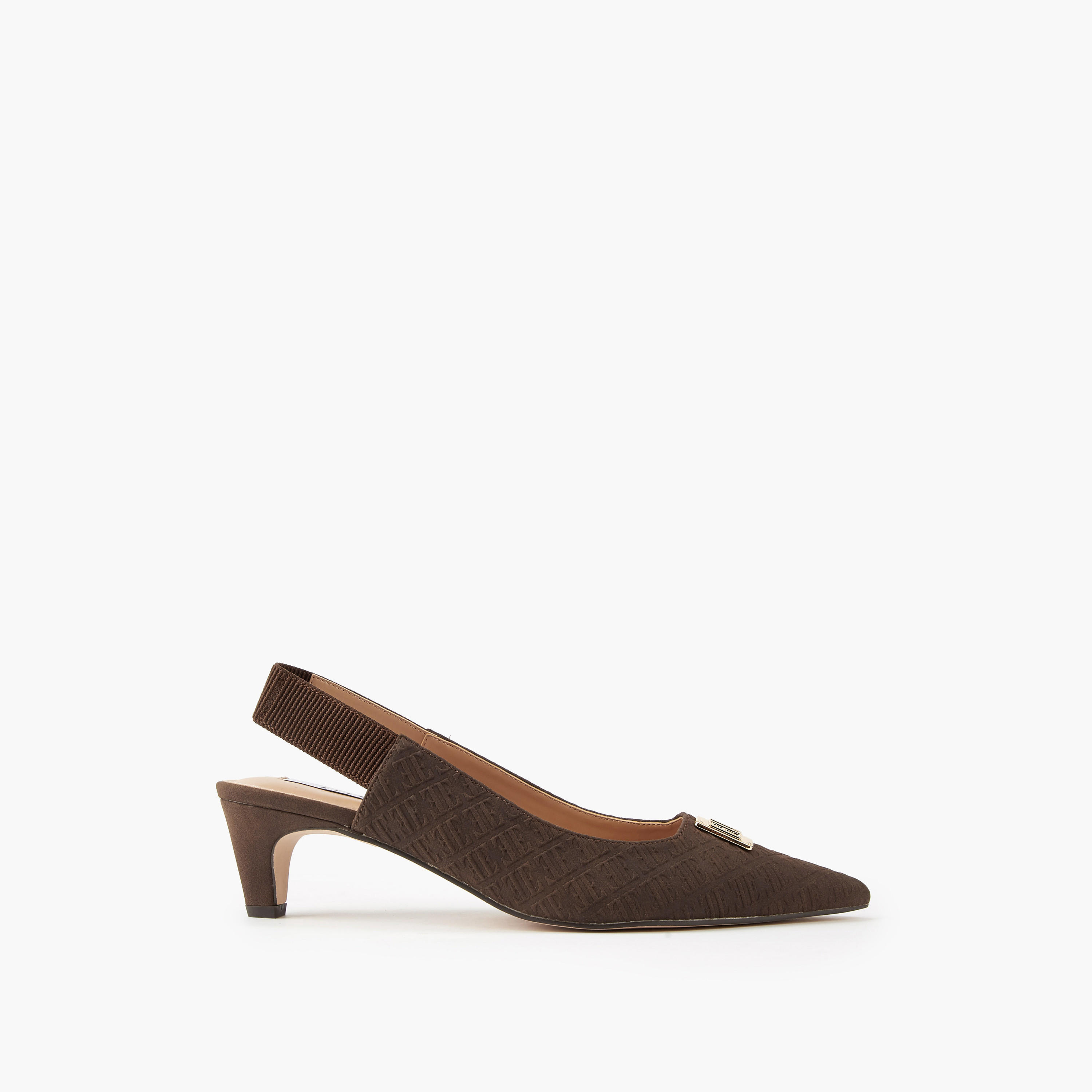 Elle Women's Monogram Embossed Slingback Shoes with Metal Accent-women-shoes-sandals-heeled-image-2