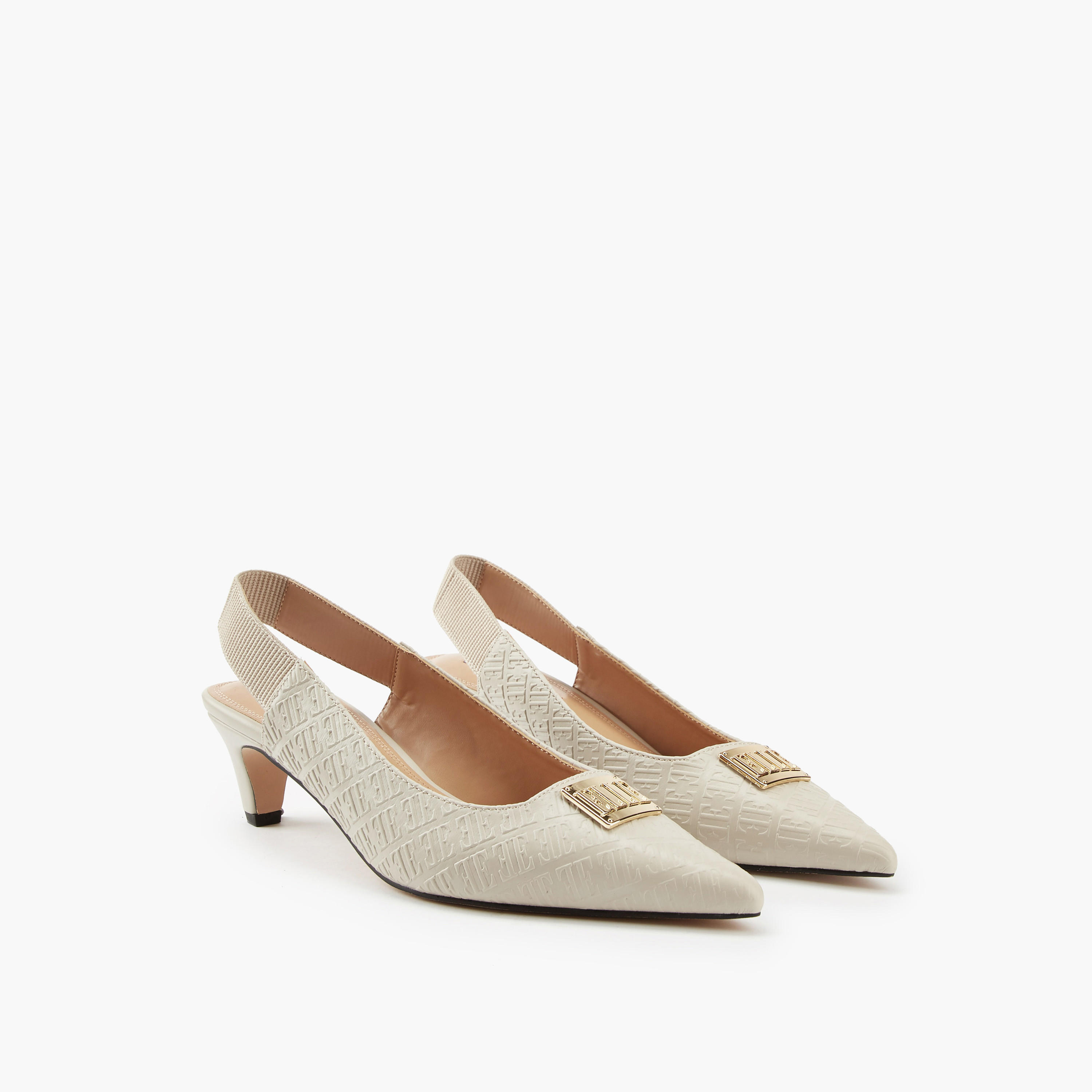 Elle Women's Monogram Embossed Slingback Shoes with Metal Accent-women-shoes-sandals-heeled-image-1