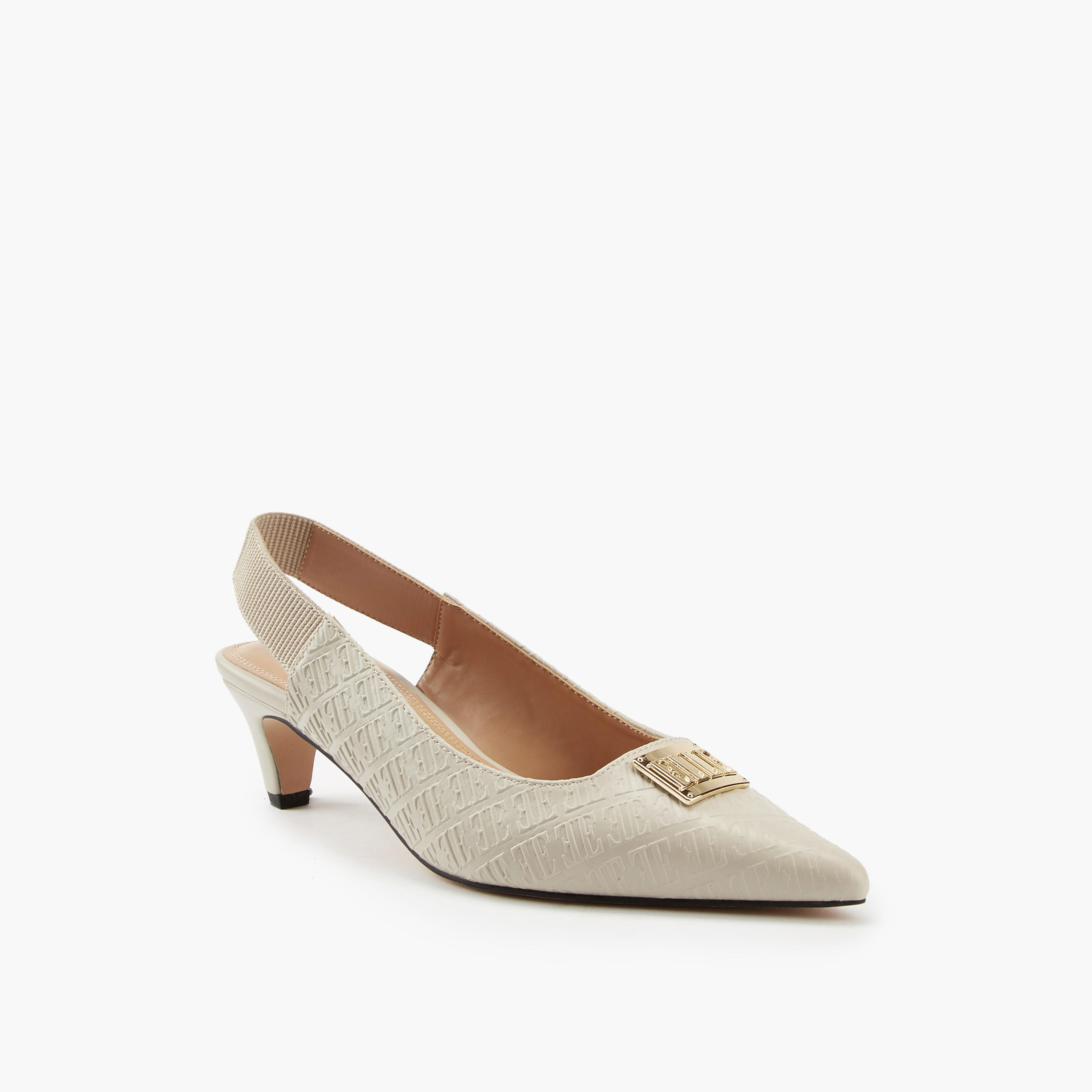 Elle Women's Monogram Embossed Slingback Shoes with Metal Accent-women-shoes-sandals-heeled-image-3