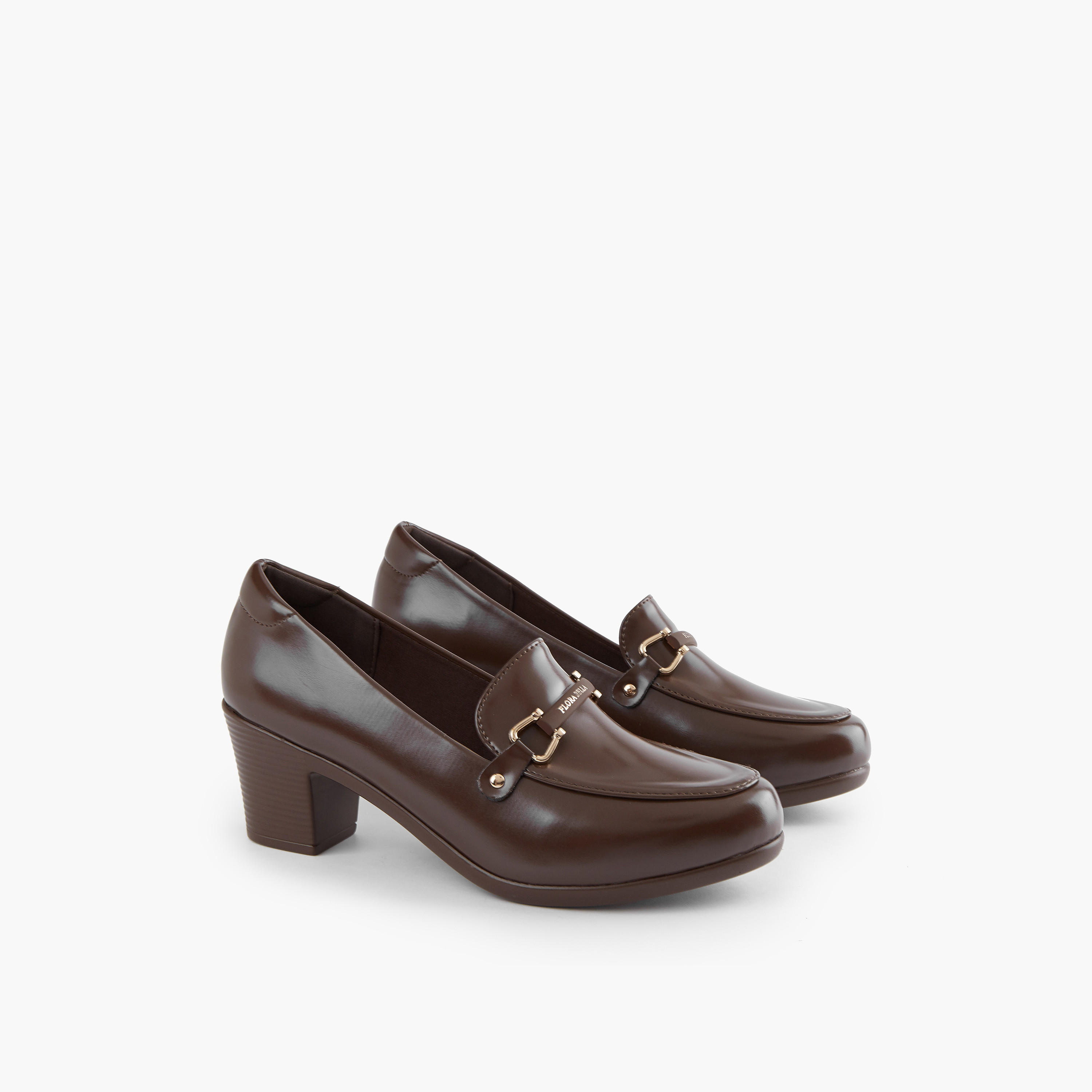 Flora Bella Snaffle Detail Slip-On Shoes with Block Heels-women-shoes-loafersandmoccasins-image-1