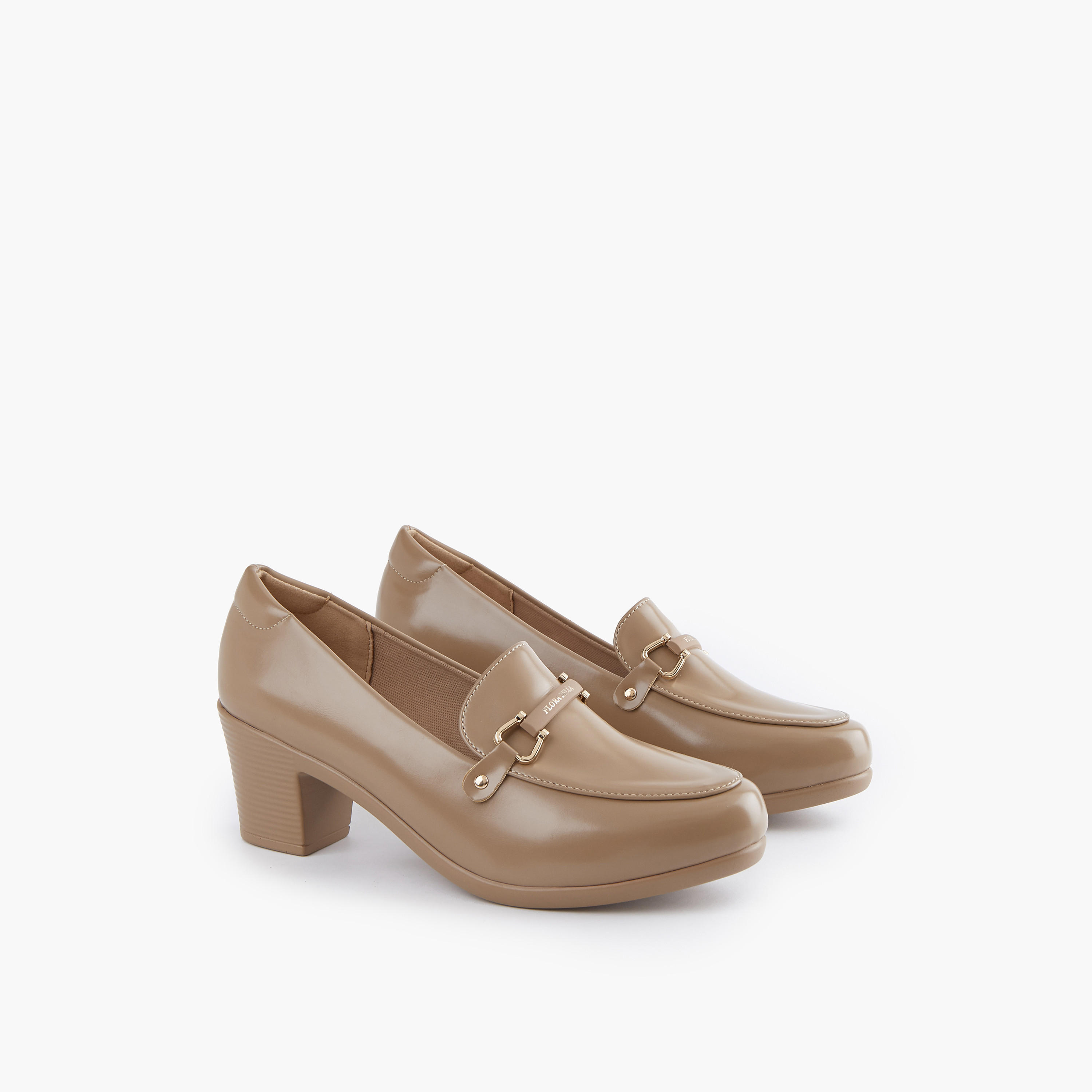 Flora Bella Snaffle Detail Slip-On Shoes with Block Heels-women-shoes-loafersandmoccasins-image-1