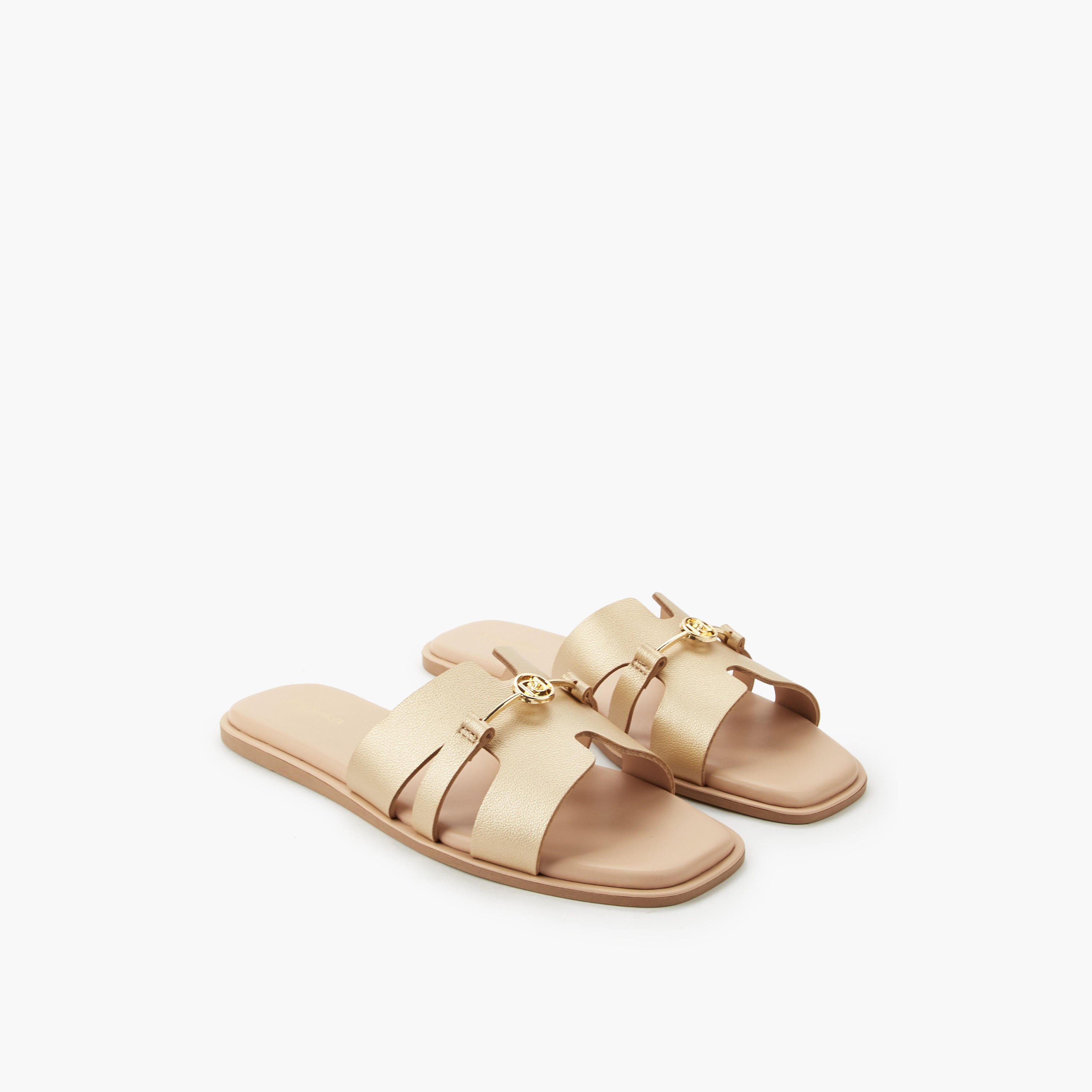 Paprika Women Metallic Accent Slide Sandals-women-shoes-flats-sandals-image-1