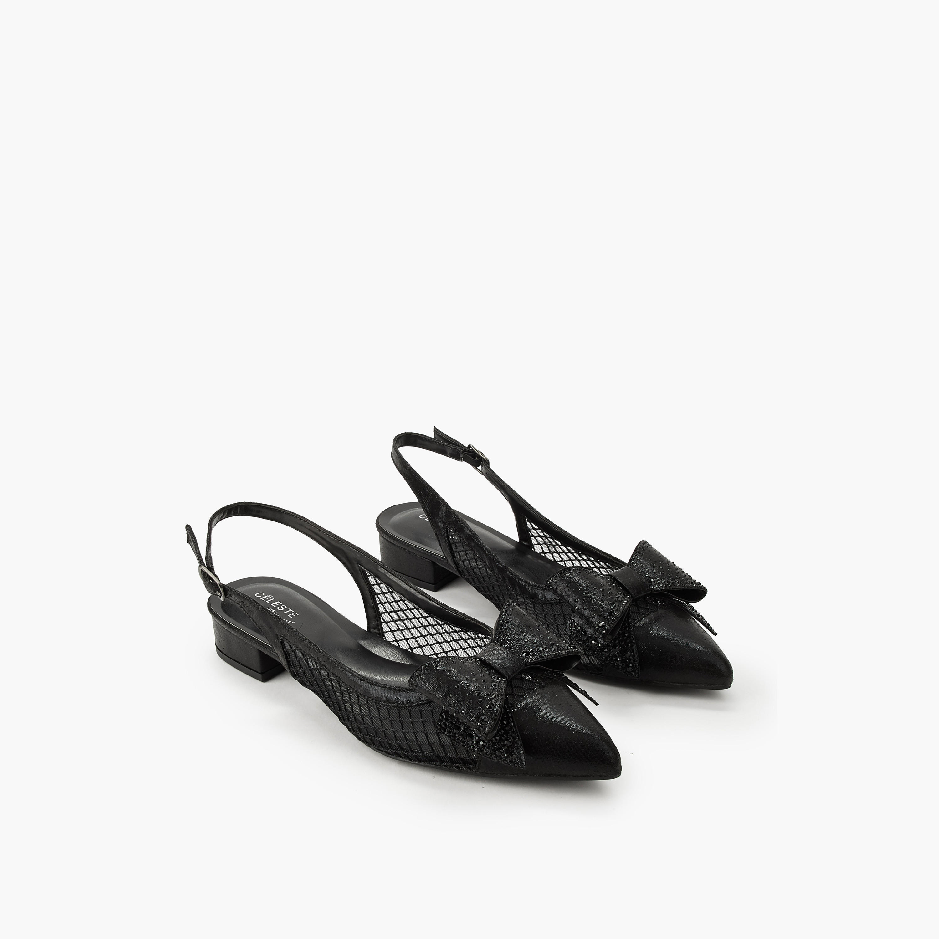 Celeste Women Bow Embellished Buckle Closure Pointed Toe Shoes-women-shoes-sandals-heeled-image-1