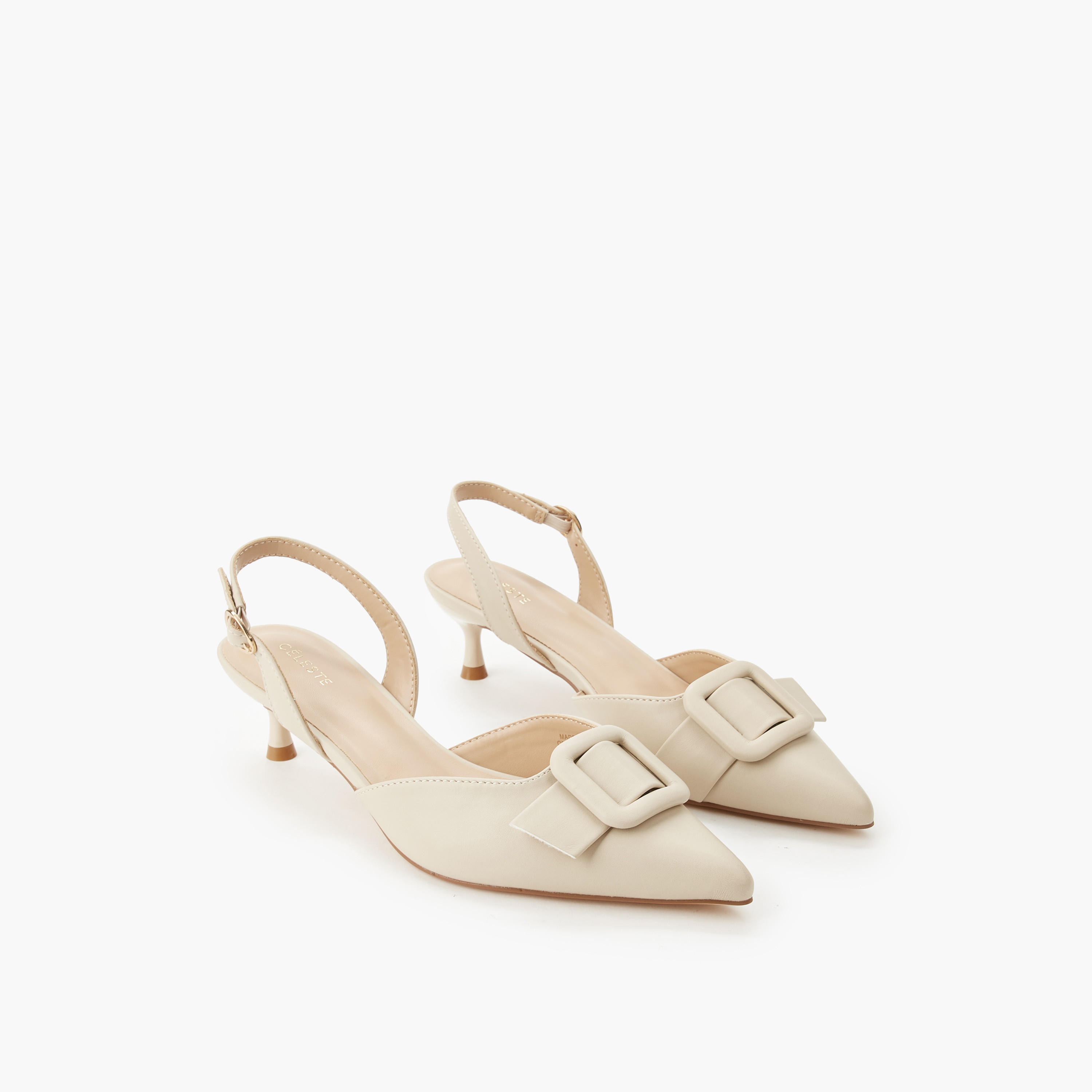 Celeste Women Buckle Detail Kitten Heel Pointed Toe Shoes-women-shoes-sandals-heeled-image-1