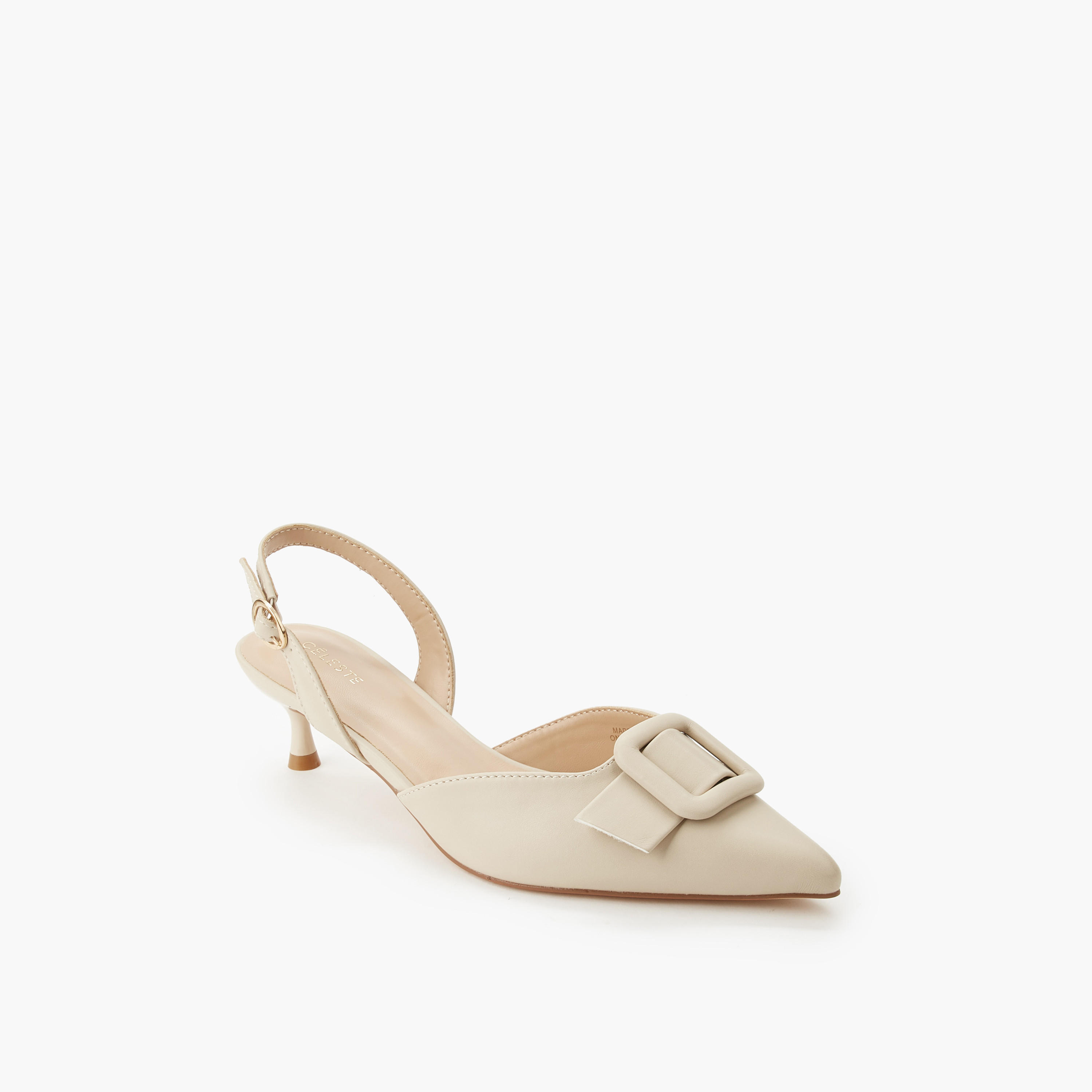 Celeste Women Buckle Detail Kitten Heel Pointed Toe Shoes-women-shoes-sandals-heeled-image-2
